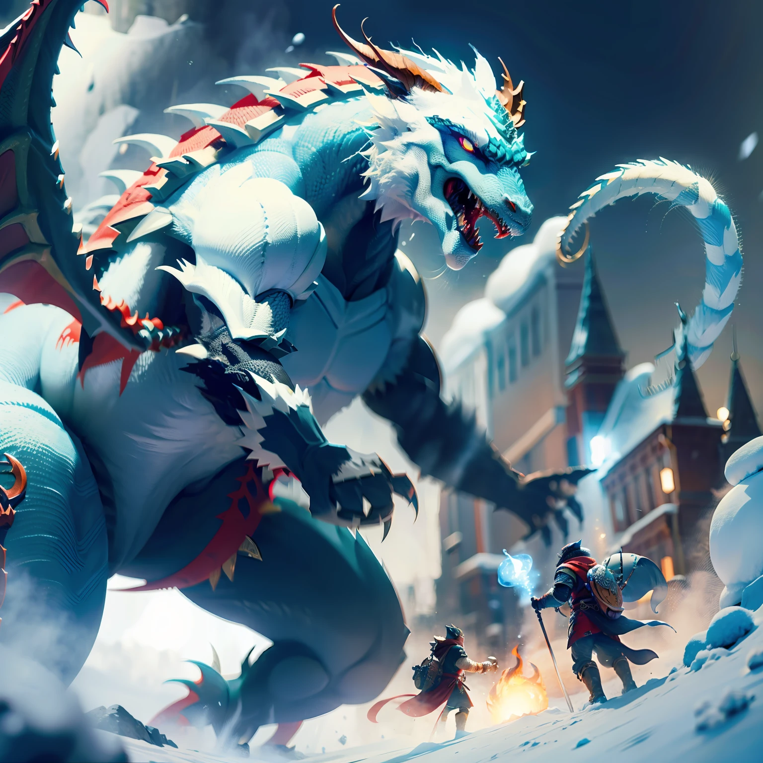 Big scene polar snow dragon battle huge