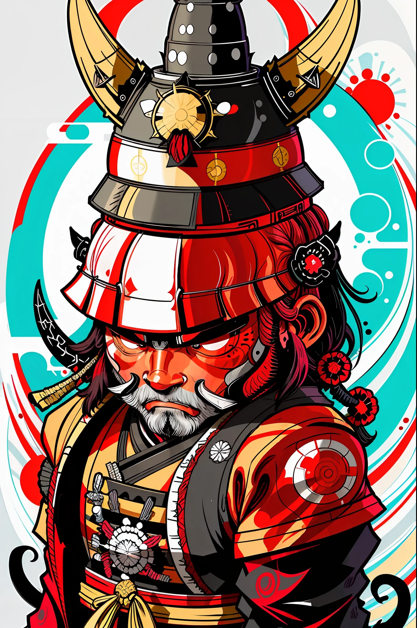 Asian samurai in the style of 0mib