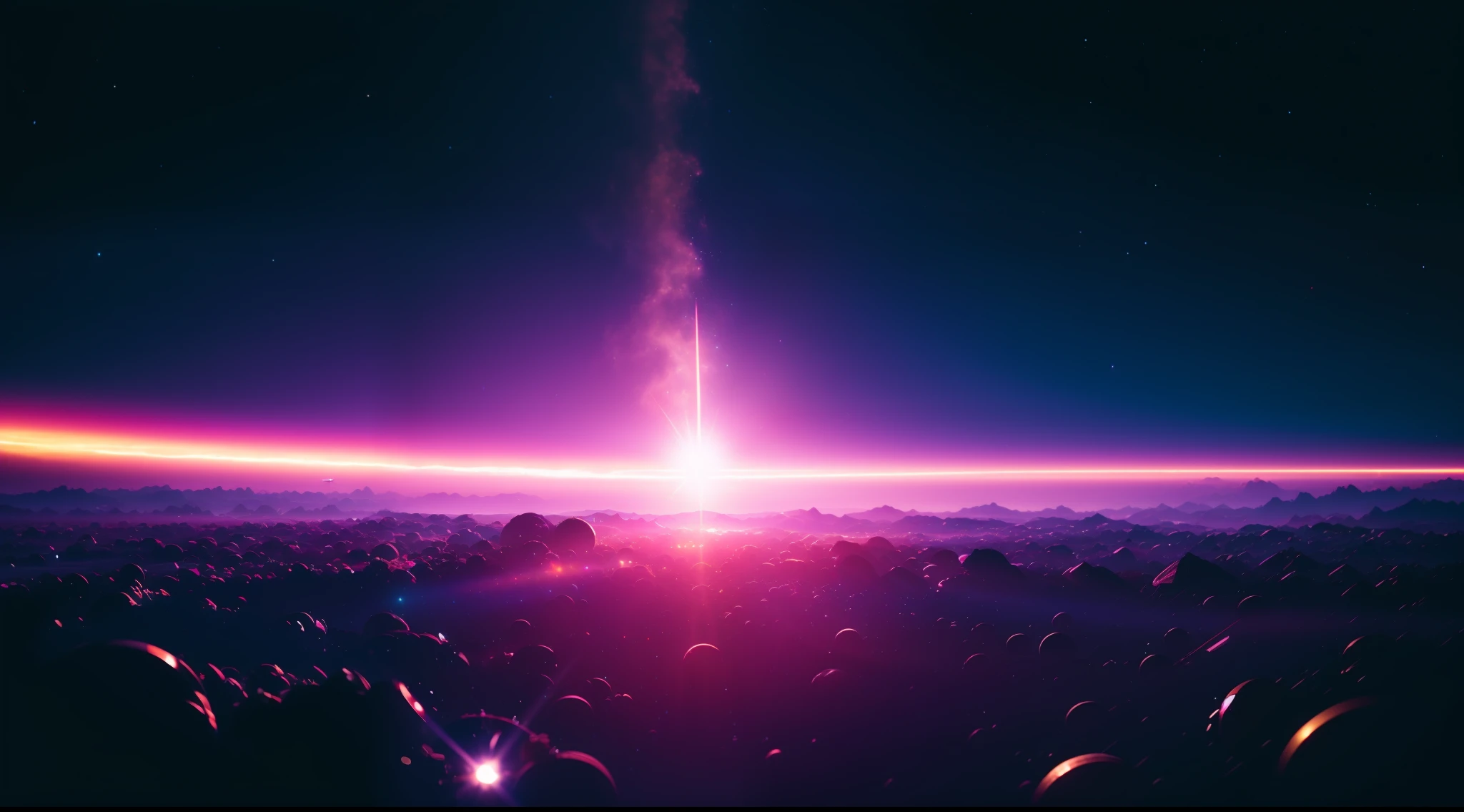 The vast universe, Planetary ground, sony a7, film gain, Cinematic lighting, Photorealistic, one-point perspective, 32K, diffuse reflection, colorful shiny particles, Lens Flare, sharp reflection light