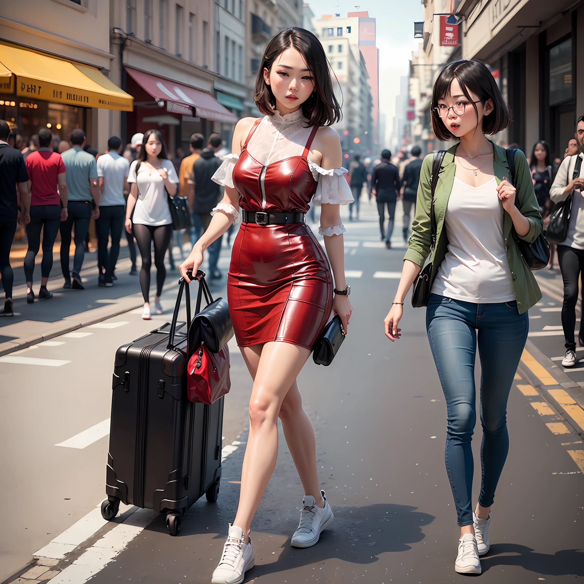 Modern girl,Melon seed face,long leges,Unrestrained,Walk the streets --auto