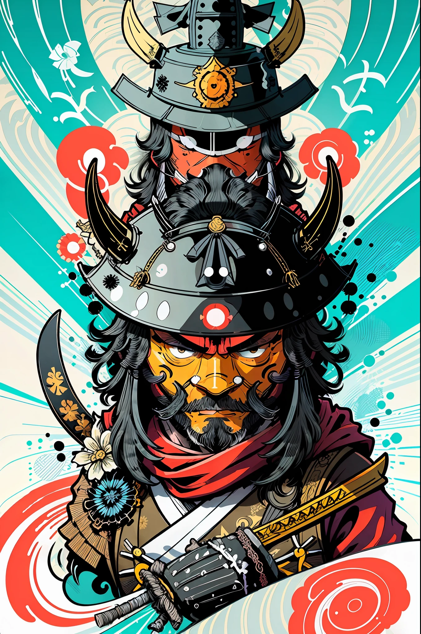 Asian samurai in the style of 0mib