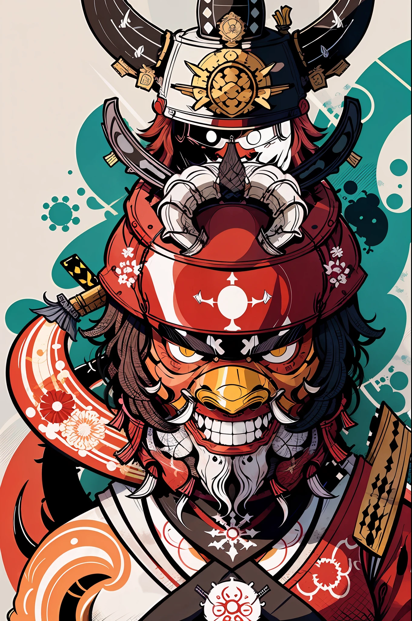 Asian samurai in the style of 0mib