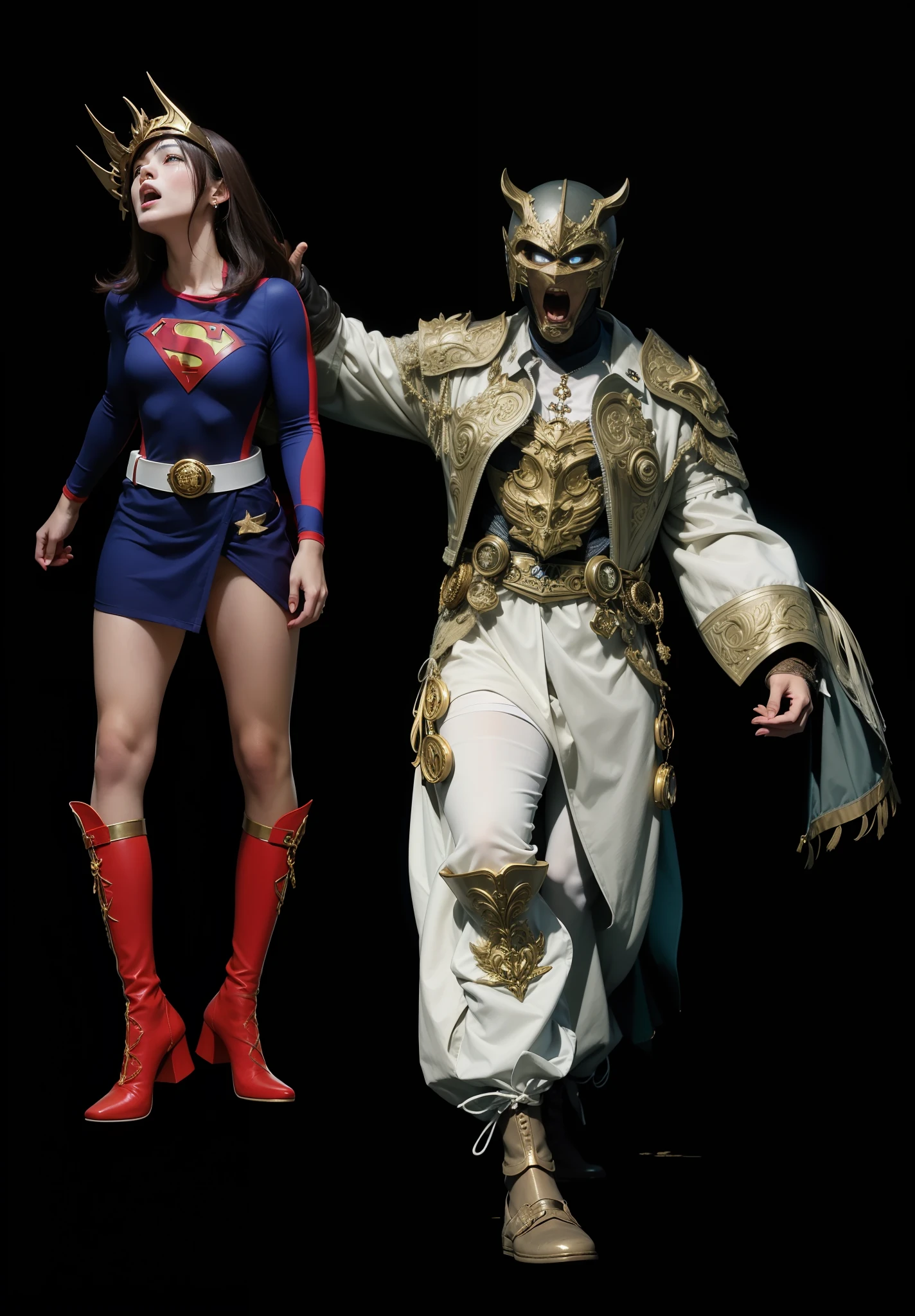 Blue combat uniform、Golden belt、super girl、Superheroine
