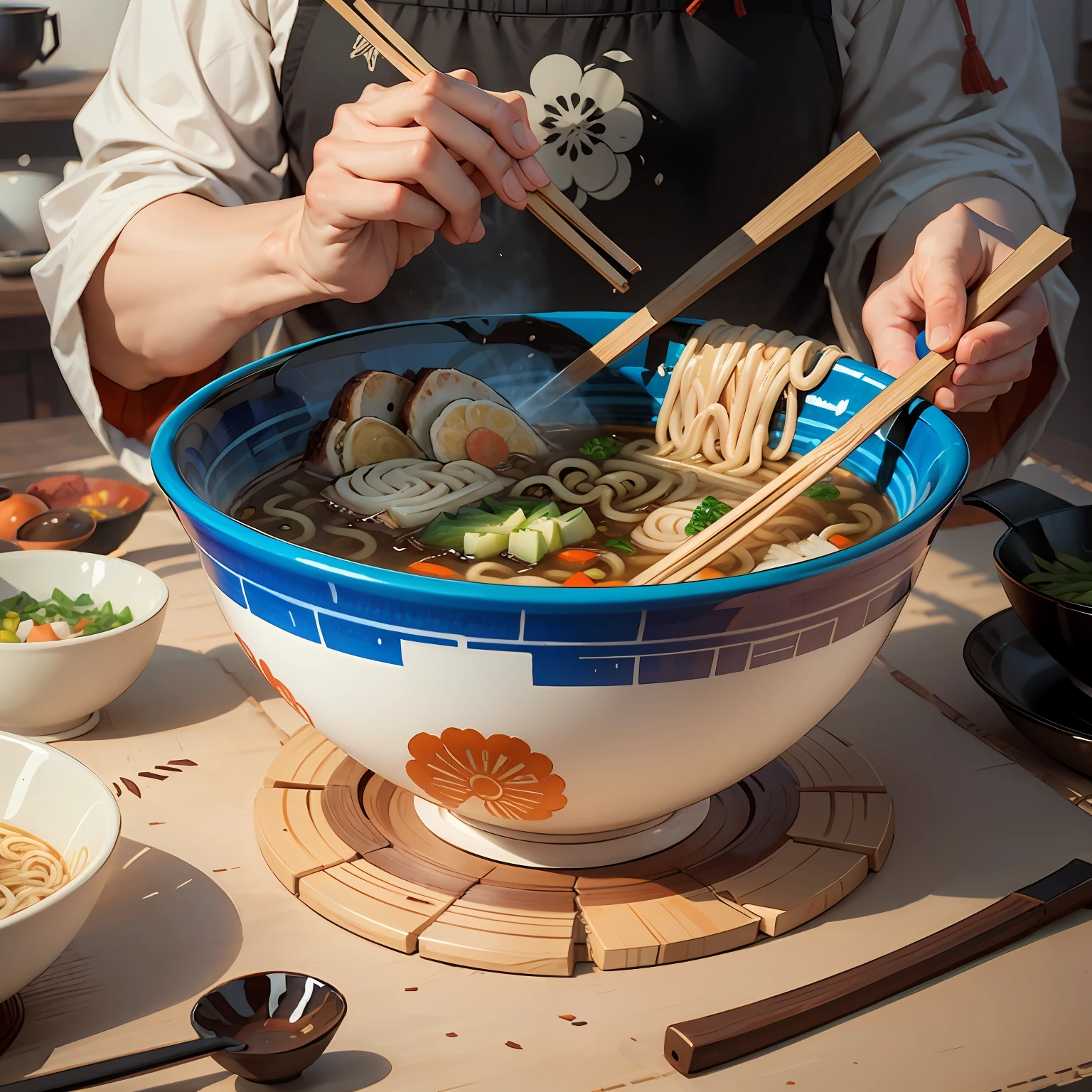 Ramen bowl Chinese style ceramic bowl with weapon pattern inside --auto