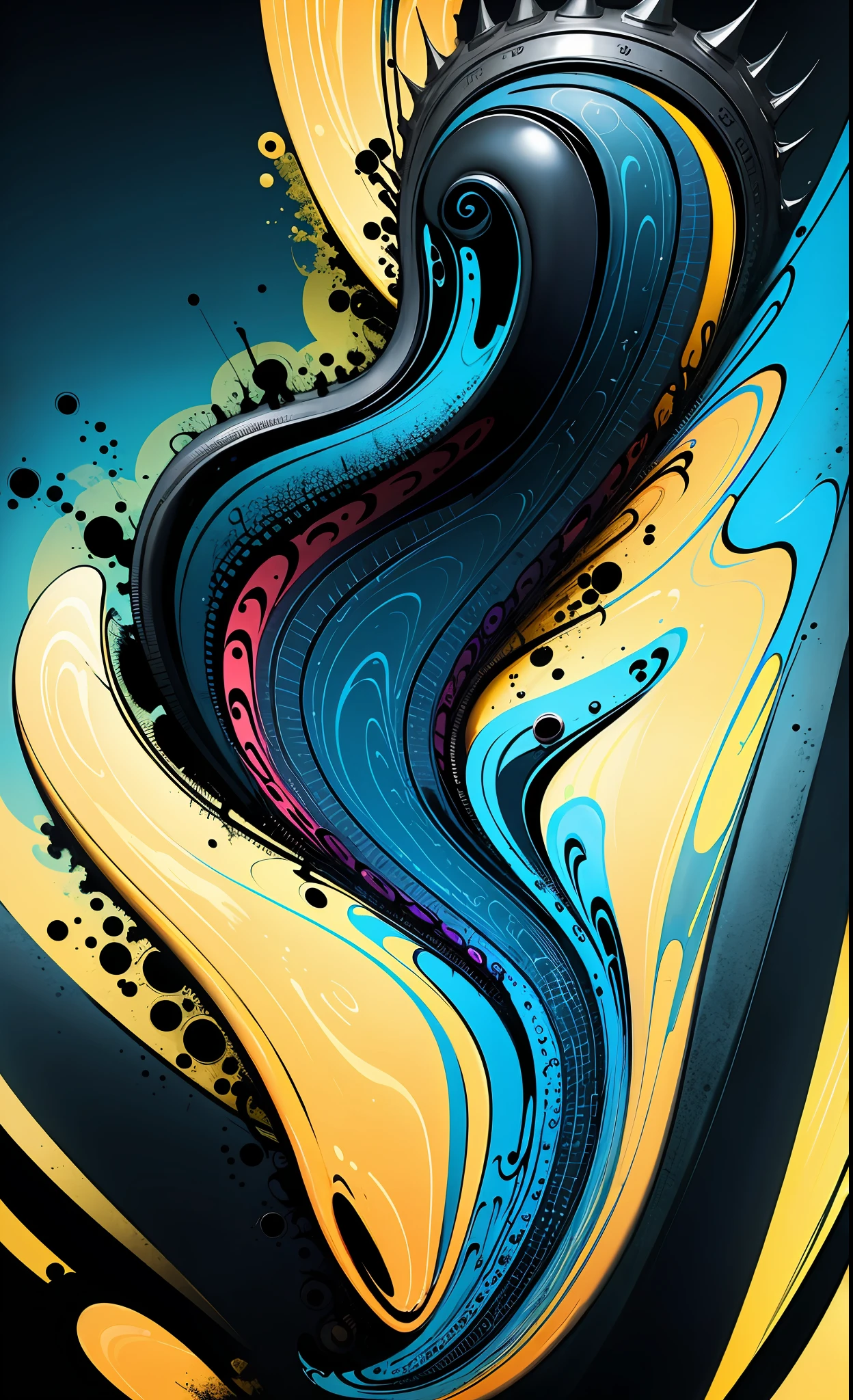 0mib style flowing liquid,blue colors,amarelo