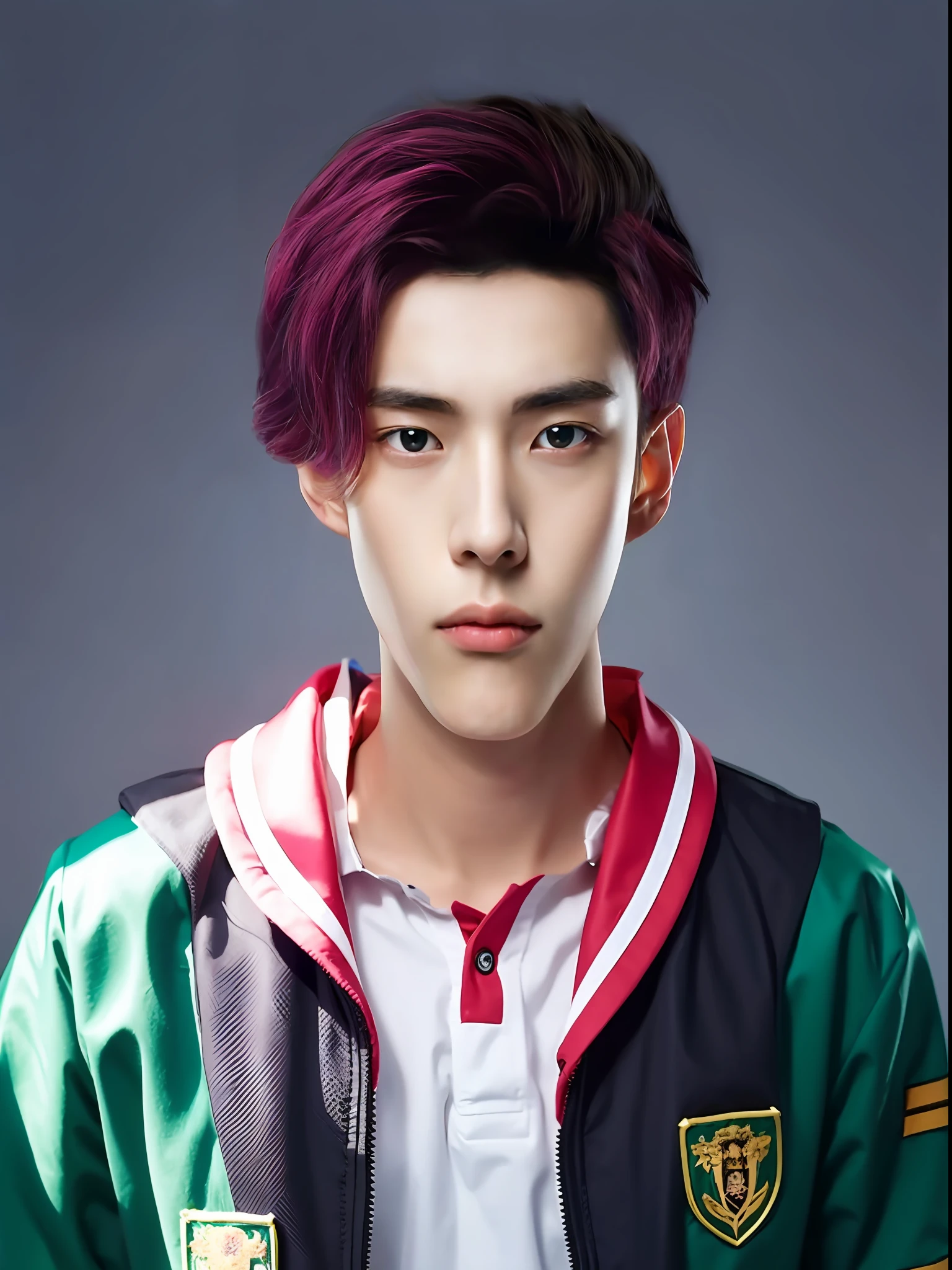 A 16-year-old male student，Wearing PVC green school uniform