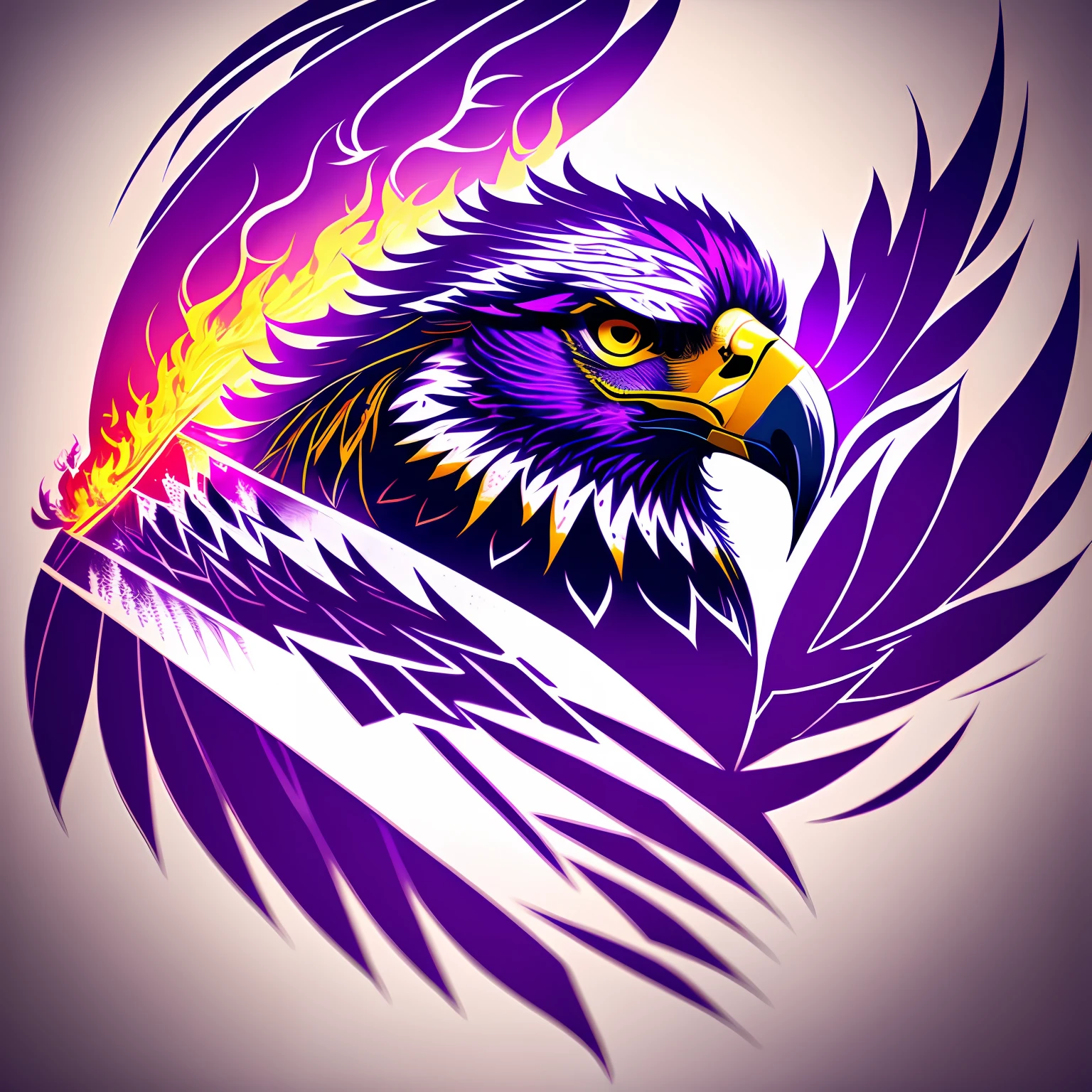Criar um logotipo esportivo com um escuro, corrupted eagle coming out of purple flames of her drawing --auto