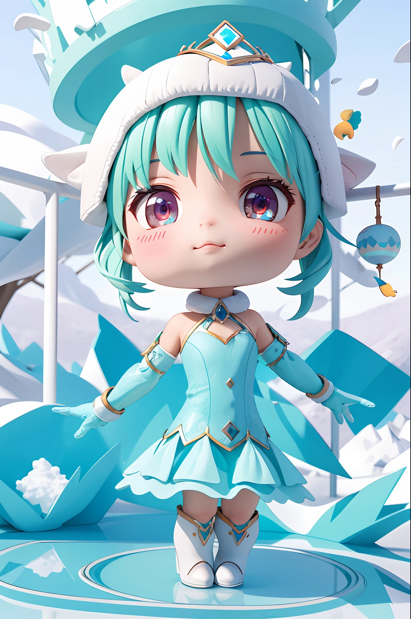 (((chibi 3d)))absurderes, hight resolution, reflection, refraction:1.4, ultra-detailliert:1.4, (Photorealistic:1.4, 超A high resolution, Raw photo), Ultra Wide Angle Break, Draw the Ice Queen, With the power to control ice and snow, Creating a realm of frozen beauty and chilling elegance. BREAK, Capturing the latest technologies in digital art, smooth gradients, Vector Shapes, And sleek, Sophisticated appearance. BREAK, Design digital fantasy artwork, With surreal elements, Futuristic theme, and impressive visual impact.