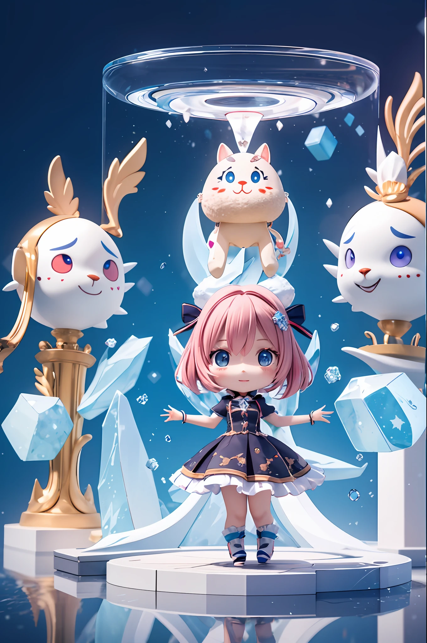 (((chibi 3d)))absurderes, hight resolution, reflection, refraction:1.4, ultra-detailliert:1.4, (Photorealistic:1.4, 超A high resolution, Raw photo), Ultra Wide Angle Break, Draw the Ice Queen, With the power to control ice and snow, Creating a realm of frozen beauty and chilling elegance. BREAK, Capturing the latest technologies in digital art, smooth gradients, Vector Shapes, And sleek, Sophisticated appearance. BREAK, Design digital fantasy artwork, With surreal elements, Futuristic theme, and impressive visual impact.