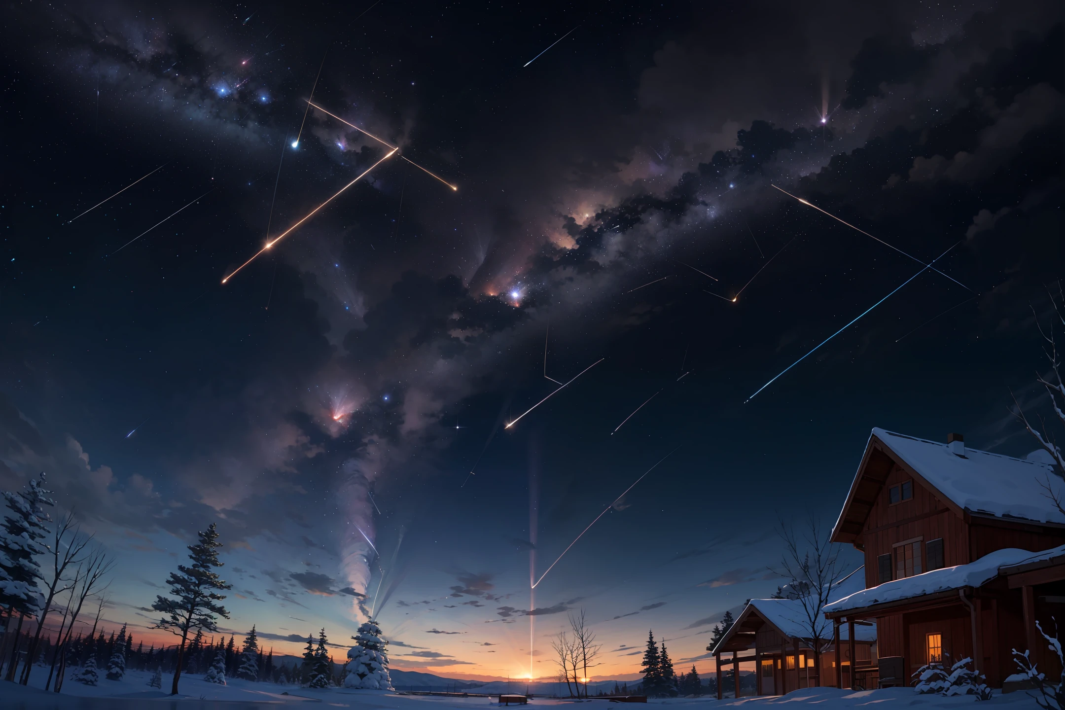 meteor shower,evening light,star ocean