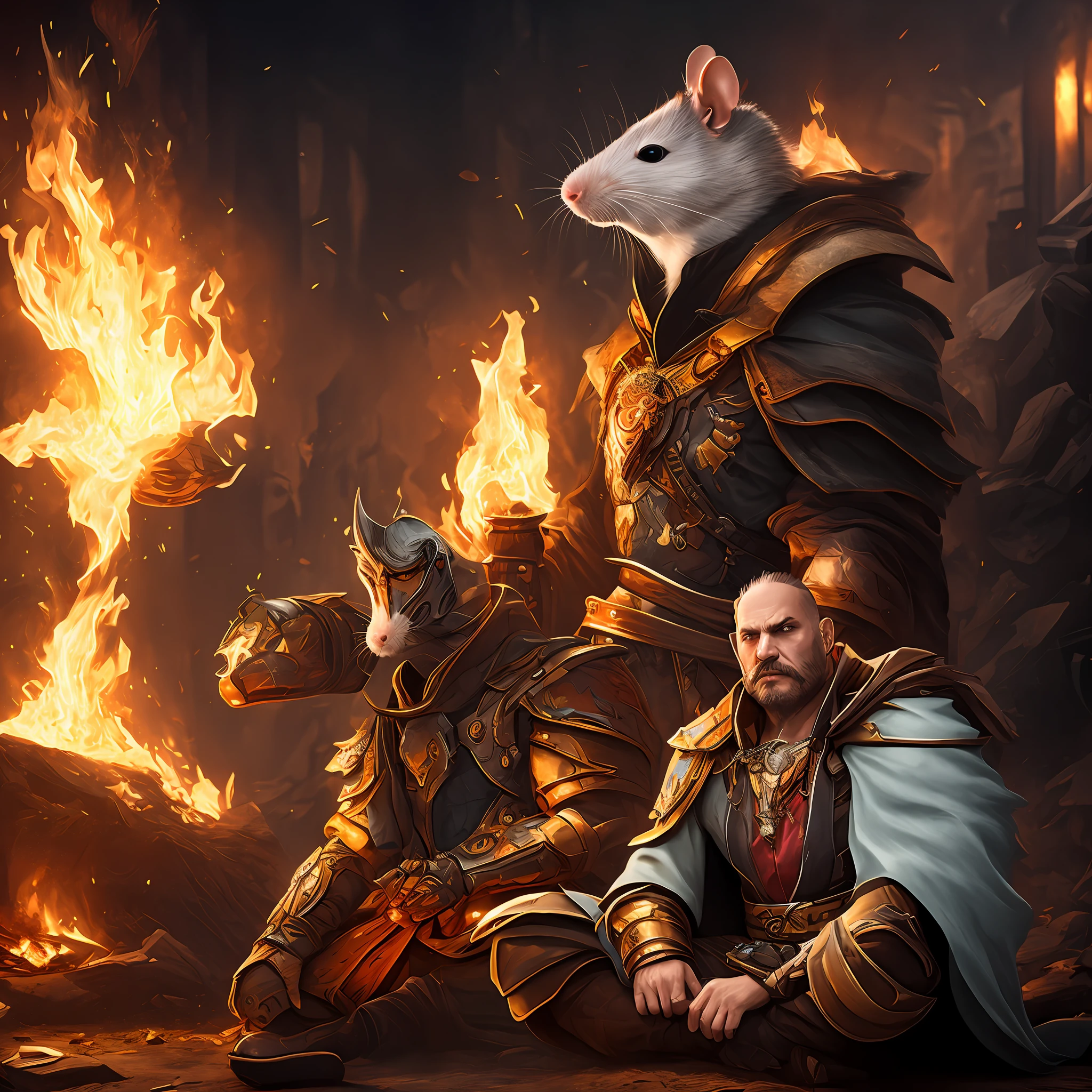 4K,Rat head man,Don't get close to people,Sit cross-legged,frontage,Rat hole background,One guy,head portrait,Majesty,ember