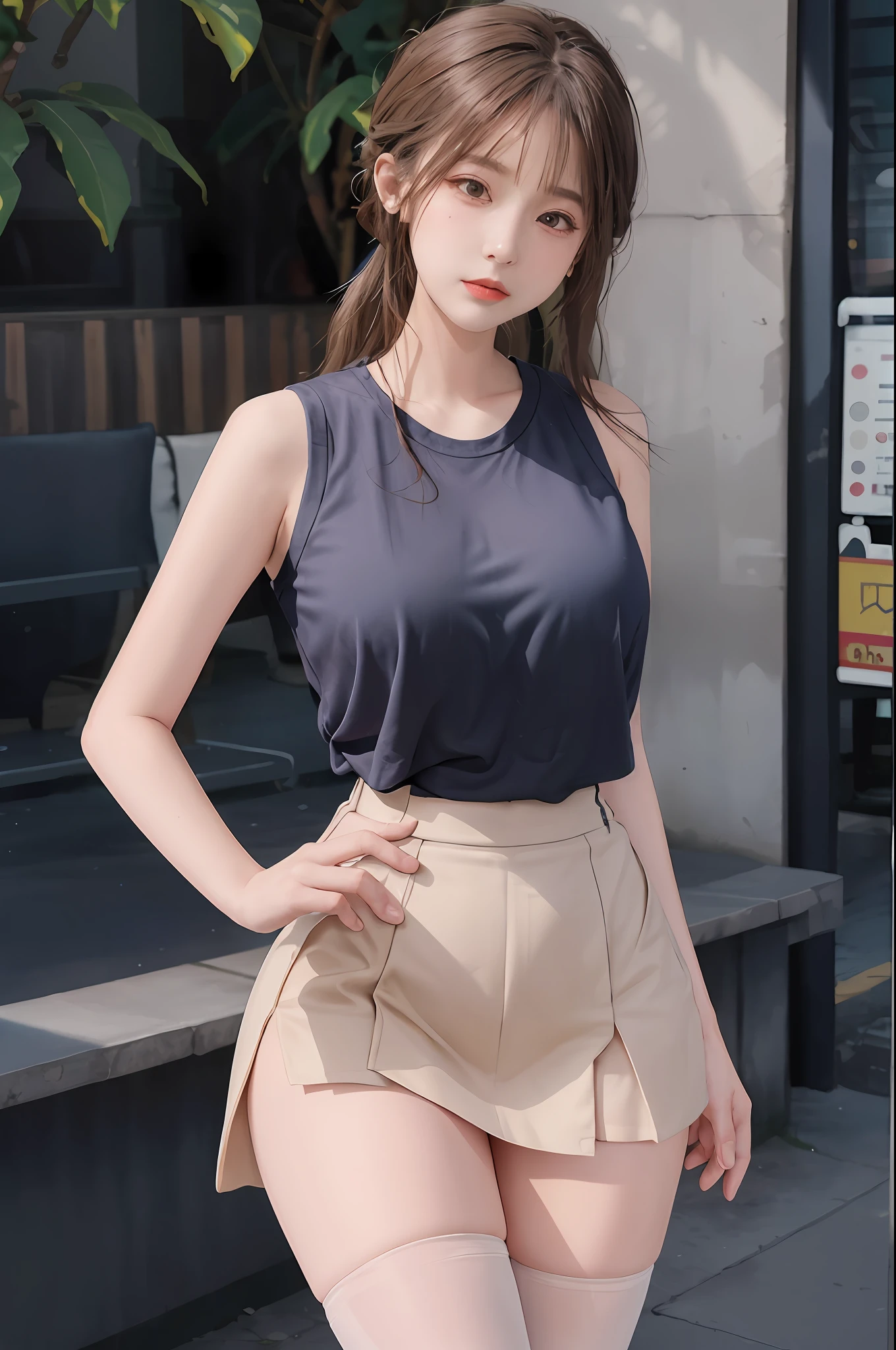 A masterpiece:1 girl.2 Maidens,best qualtiy),hentail realism,(Real pictures,rich detail details,depth of fields),(1 girl called girl,Solo),Makeup,high detal,Perfect face shape,(:1 girl.4 pcs),(dent in the skin),Thick thighs,Wide hips,Thin waist,highr,coral,Red lips,Red eyes,pony tails(Kizi,Shallow tulle,Tulle transparent),(sweat leggs:1 girl.2 Maidens),(Wet), appeal,Blushing,(A shy expression),Yellow petal clothes,Suspenders,vests,short skirt, shorter pants,Yoga pants for,Tight skirt,Tight shorts,Silk stockings,fishnet stockings,pyjamas,Pleated skirt,Skirt,Wrap skirt,