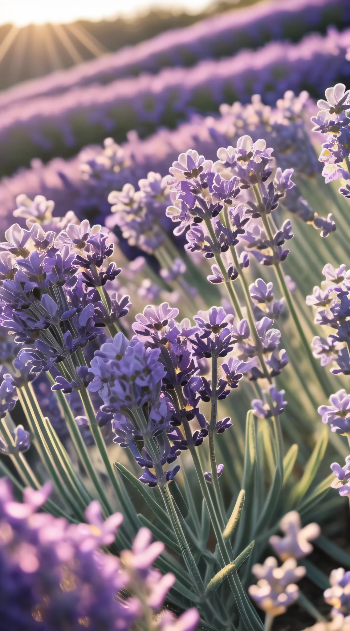 A close-up of the lavender-themed one appears,The details of the lavender plant are magnified,(Purple lavender flower 1.5),They bloom in green leaves,The sun shines on the lavender,Create soft spots of light,Emphasize the beauty of the flowers。From the point of view,Lavender soft flowers and delicate petal texture,(Background white 1.3),Many purple lavenders grow in the bushes,Cinematic texture,beautiful flowers growing,beautiful aesthetic,Incredibly beautiful,Soft glow,beautiful flowers,flowers in full bloom,lot of flowers,