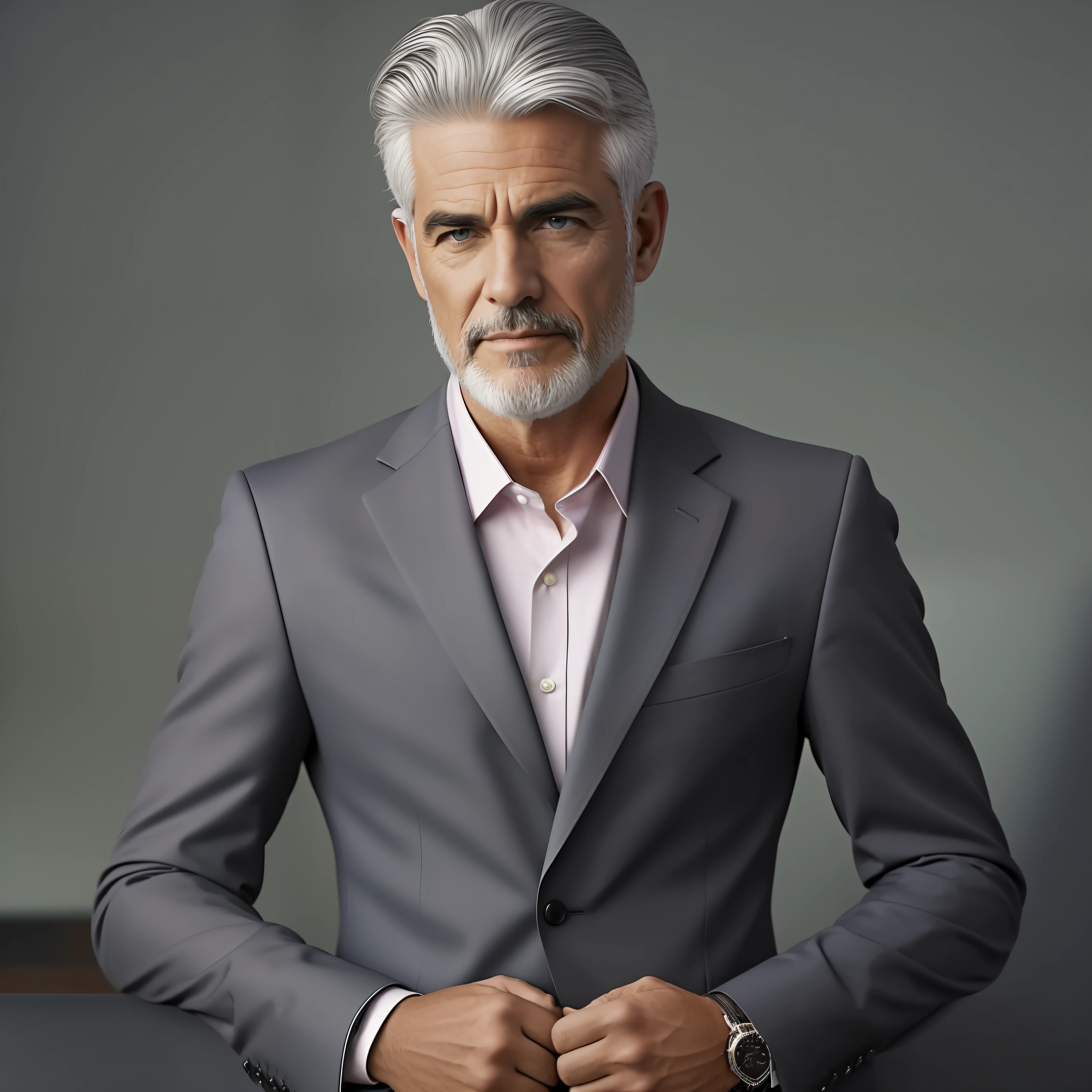 Man 40 years gray hair in suit, stylish in your office, full hd realístico