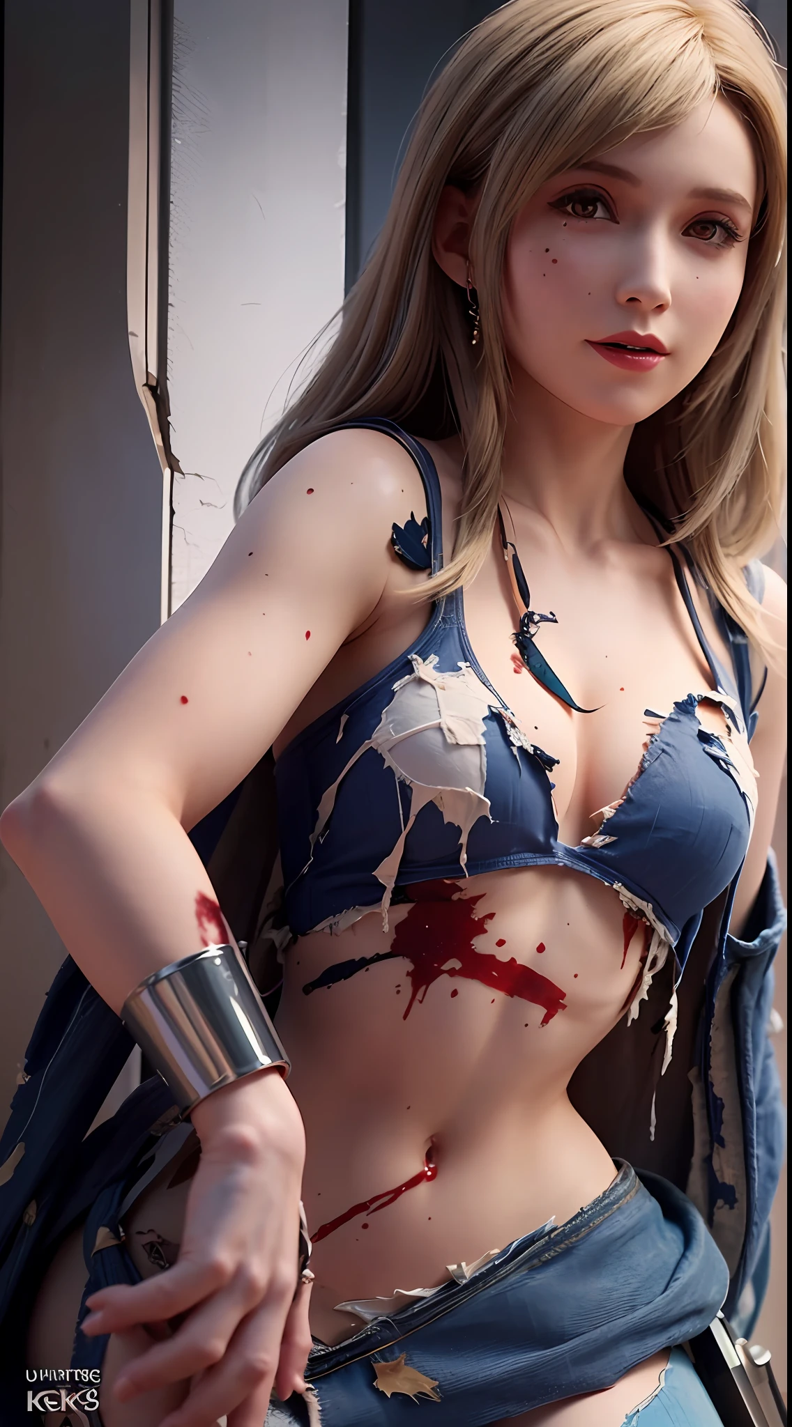 8k, best quality, real picture, intricate details, ultra-detailed, ultra highres, depth field,(photorealistic,realistic:1.2),masterpiece,photo of  european girl, supergirl, (bruise, dirty, torn clothes, revealing clothes, blood:1.3), blue eyes, blonde hair, long hair, ripped cape, ripped pantyhose, superhero, solo, sun, blue sky,
best quality, realistic, photorealistic, (intricate details:1.2), (delicate detailed), (cinematic light), clear line, sharp focus, realistic face, detailed face,
unity 8k wallpaper, ultra high res, (photorealistic:1.4), looking at viewer