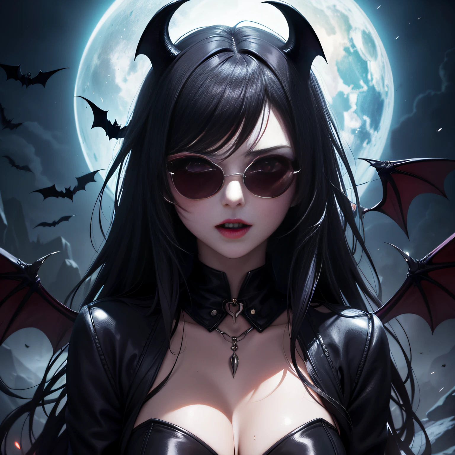Vampire Keywords:
Fangs from the mouth
The existence of immortality
Sucking blood
Connection with bats
Evil Beings
Superhuman abilities
Weaknesses and countermeasures
Lore and cultural diversity
Fear and romance
Fantastic elements
Popularity in pop culture personification femele a beauty girl Mystical Fictional creatures chimera Wearing sunglasses on your head