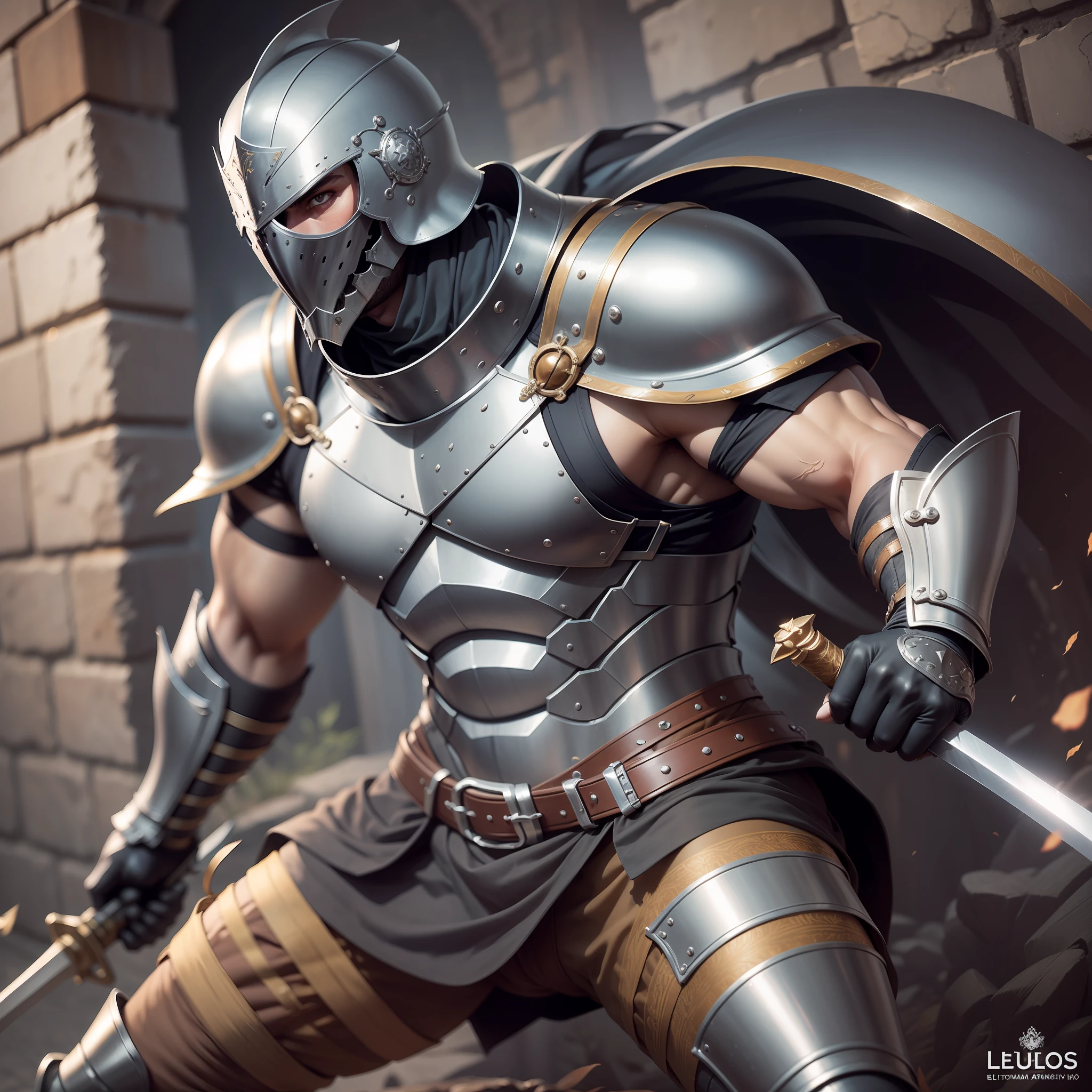 Homem romano, armadura pesada de prata, big steel sword, luz de cinema, looking-into-camera, belos detalhes