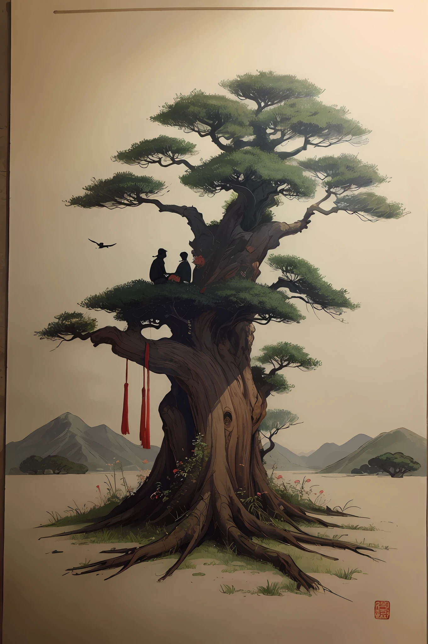 (tmasterpiece,best qualtiy:1.2),Tradition Chinese Ink Painting,life,pitying,big trees,Grass,Yamakawa,Chinese landscape painting,Affectionate,Thoughts,naturey,Antique rhyme