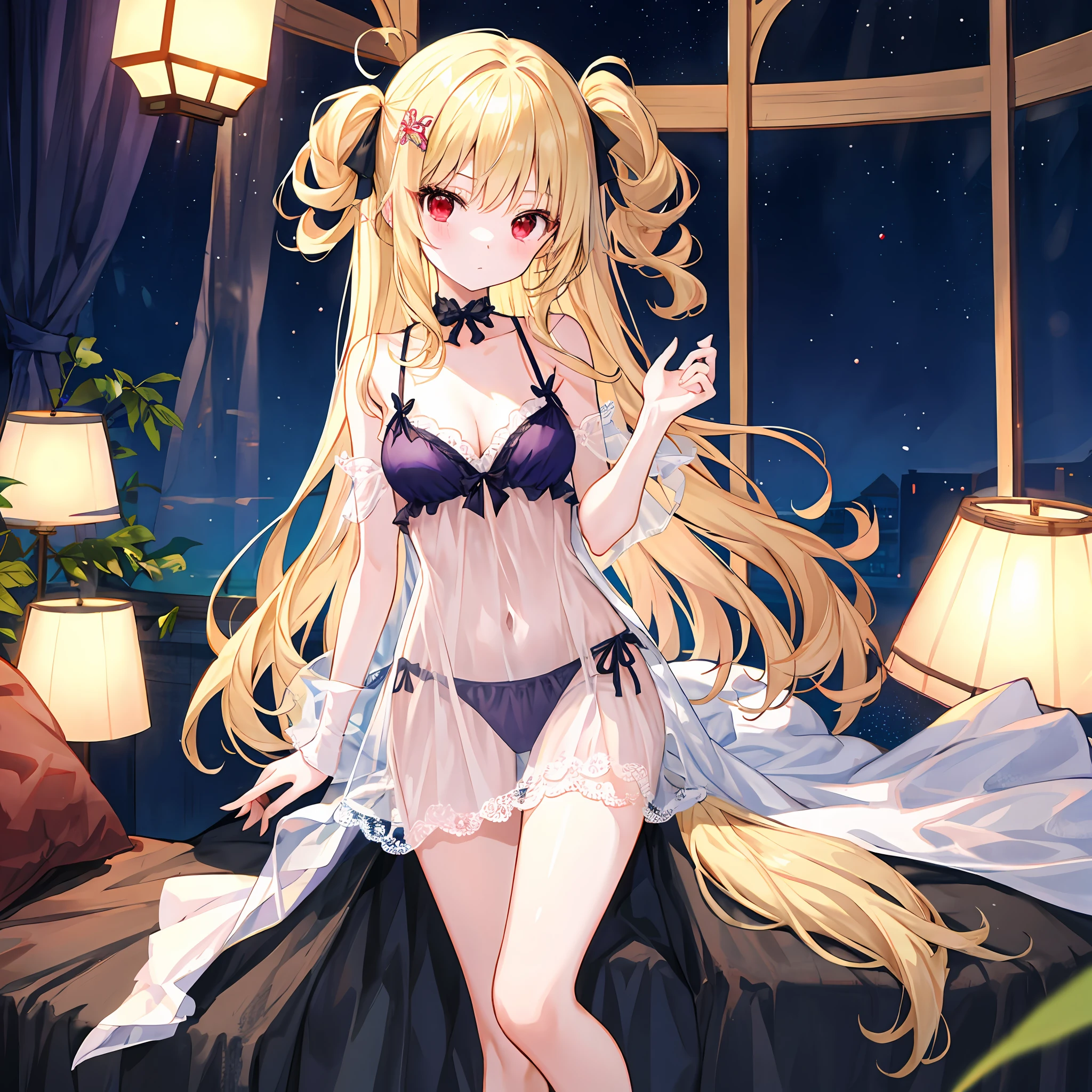 One blonde girl、独奏、red eyes、negligee、独奏、lonely