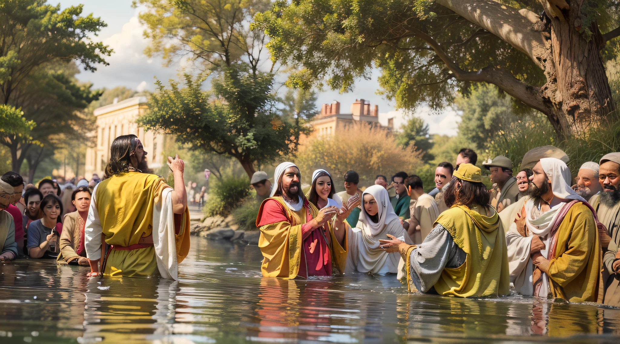 At the time Jesus was baptized by John in the Jordan River, conforme descrito em Mateus 3:16-17. Jesus came out of the water, and behold, the heavens were opened, and he saw the Spirit of God descending like a dove and resting upon him. And a voice from heaven said: "This is my beloved Son, em quem me comprazo."