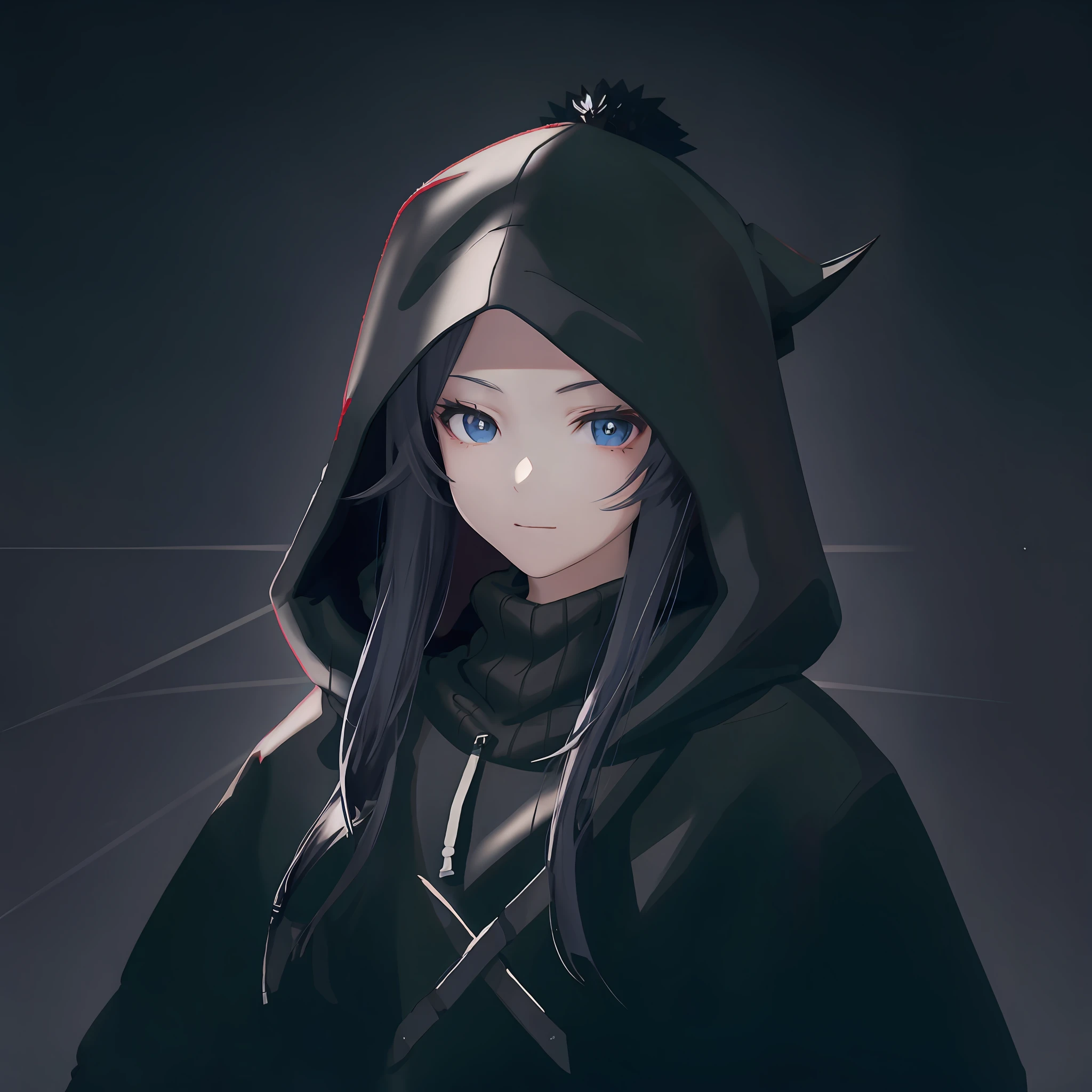 Anime girl and boy with black hoodie and horns in dark room, Cyberpunk anime wear hoodies, Guviz-style artwork, demon slayer rui fanart, made with anime painter studio, Stylized anime, anime style character, Digital anime illustration, Black haired girl and boy in hoodie, Anime style. 8K, anime styled 3d, Anime Stylization