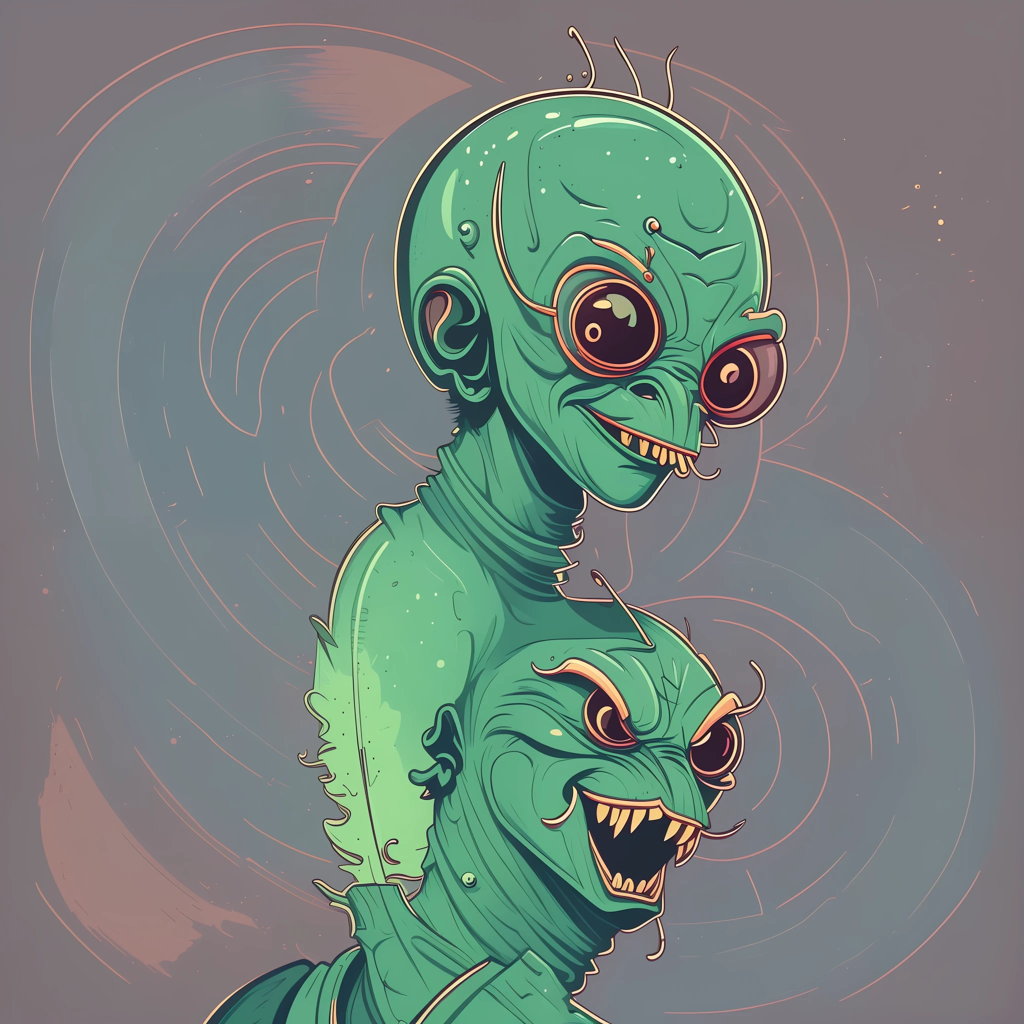 a neon green-colored alien 👽, with a funny mocking expression on it’s face, sticking it’s tongue 👅 out, (((flat vector art))), (T-SHIRT DESIGN), colorful, ((ready to print)), (fantasy), (detailed), dark magic, fantasy art, Adobe Illustrator