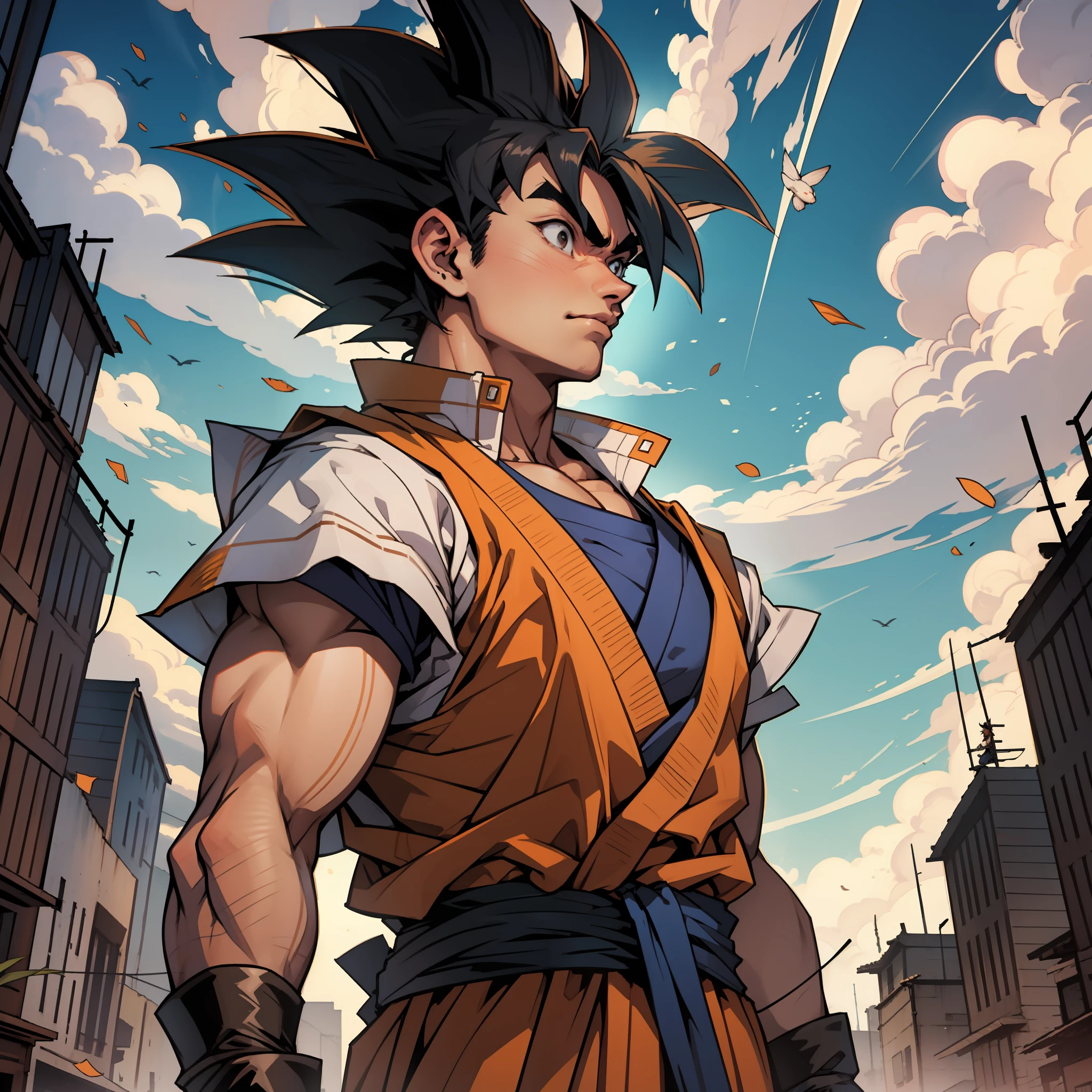 Goku, with a haughty and noble look upwards --auto --s2