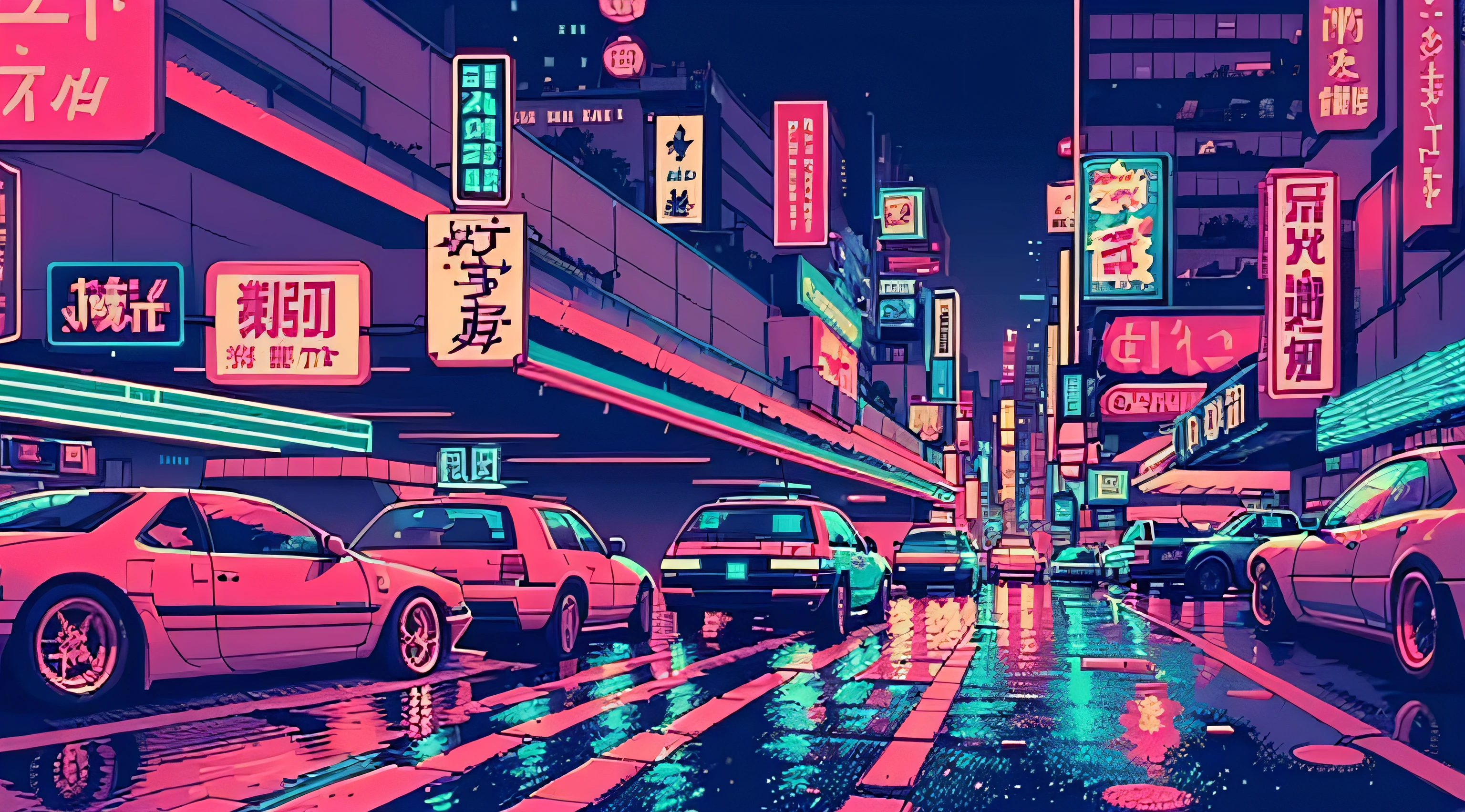 (efeito bokeh), (dinamic angle), ((obra-prima)), (streets of tokyo), (zebracross), (chuva), (noite), cidade vazia, escuro, (neon), pixelart, ((pixelado)), cyberpunk, (retro)