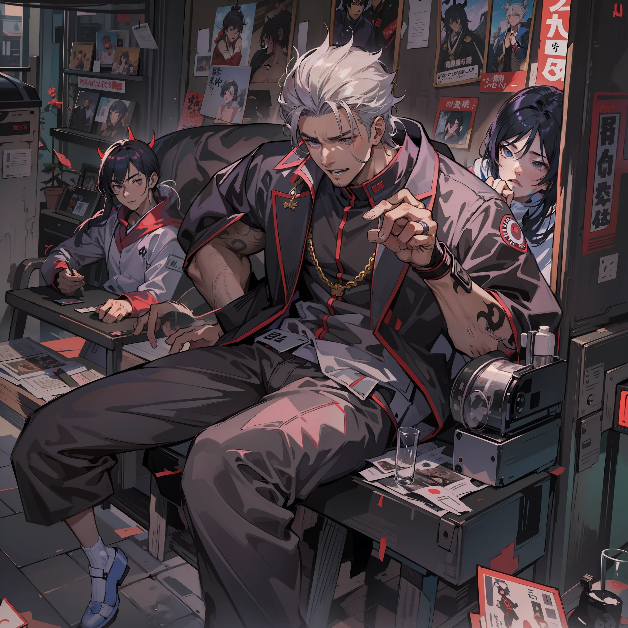This is not a film and television work, Dude really brought?Anime people without shirts sit on benches in the room, Handsome anime pose,big laughter, handsome guy in demon killer art, Anime handsome man, by Yang J, Badass anime 8 K, male anime character, of a guy,Range Murata and Artgerm, male art, yasuke 5 0 0 px models, most strongest pose, handsome japanese demon boy, trending on artstation pixiv