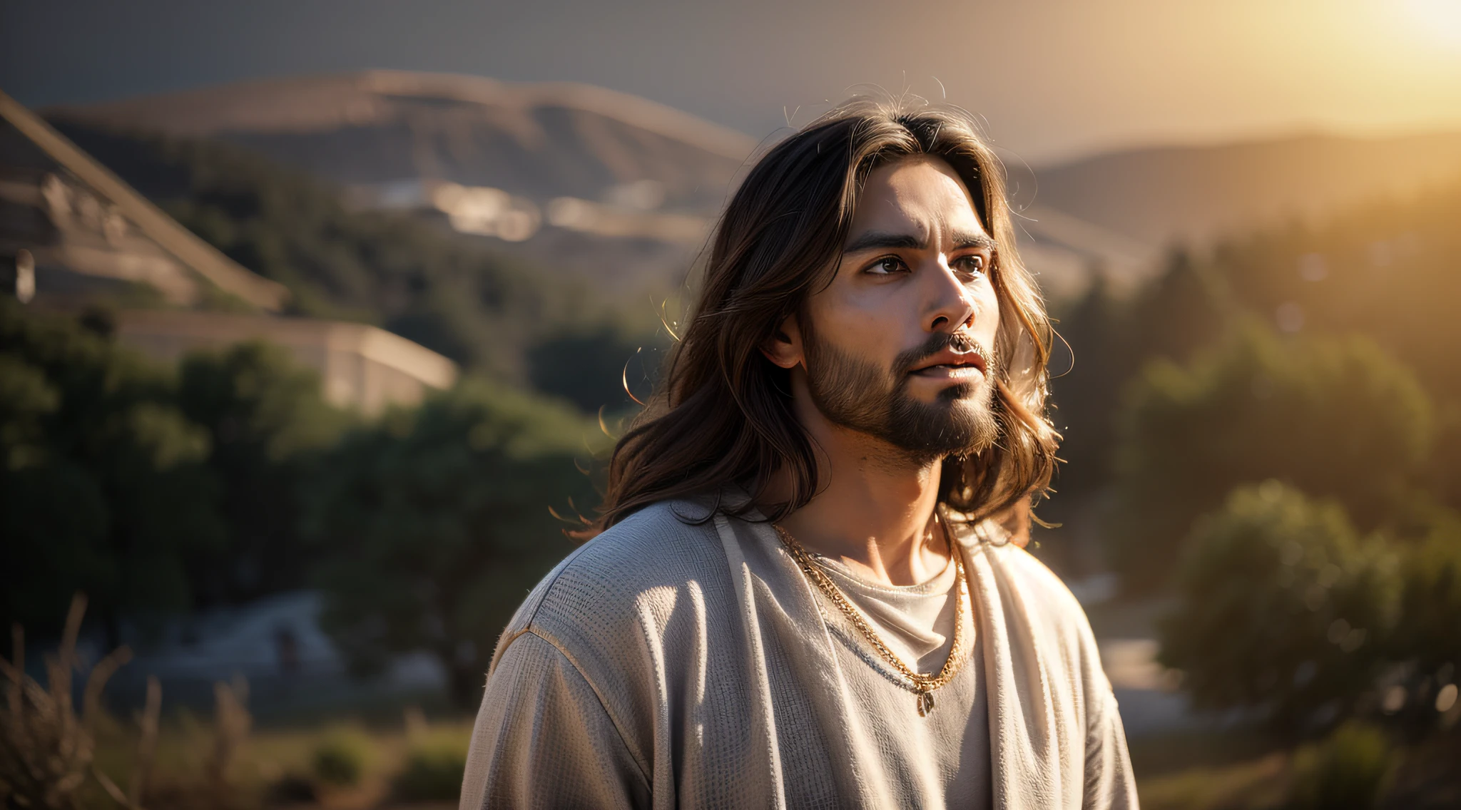 a 3D representation of Jesus outdoors, mais alto que os montes, com muita luz resplandecendo de seu corpo, inspired by the 3D art style of digital artist André.
Temperatura de cor brilhante, majestic facial expression, intense lighting and transcendental atmosphere. --V 5 --Estilizar 1000