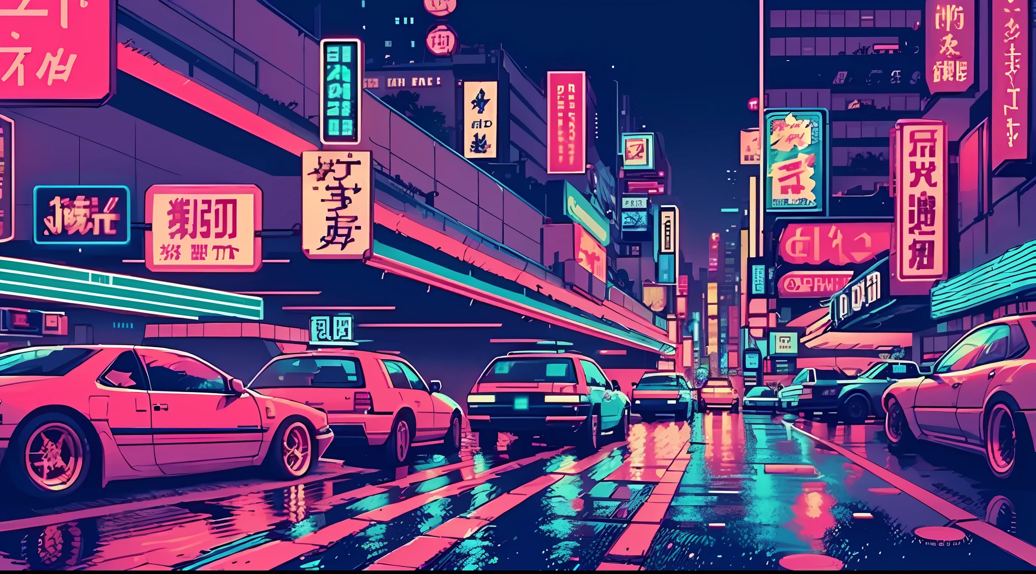 (efeito bokeh), (dinamic angle), ((obra-prima)), (streets of tokyo), (zebracross), (chuva), (noite), cidade vazia, escuro, (neon), pixelart, ((pixelado)), cyberpunk, (retro)