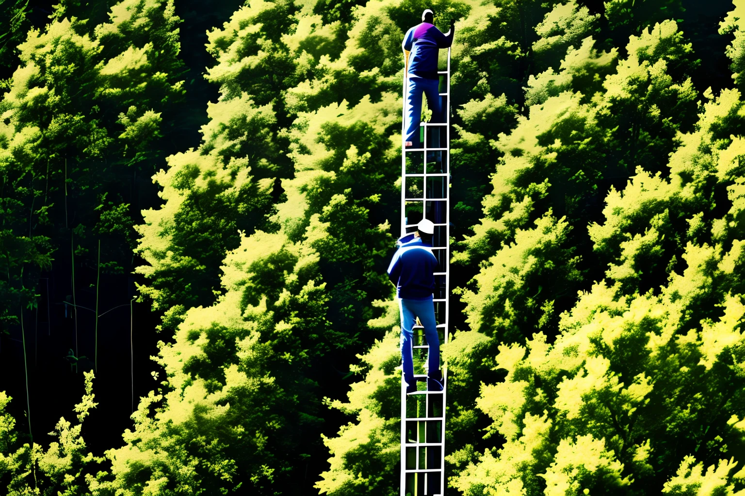 A person stands low,There are a lot of people in the high places,They were reaching out to pull him up