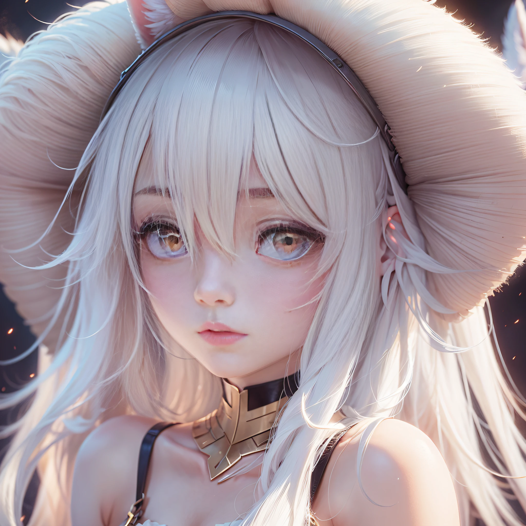 Gradient hair, hair over shoulders, Very long hair,  watered eyes, Fox ears, Yandere,   Anime, Cinematic lighting, shadowing, stereograms, Glowing light, Sony FE GM, hyper HD, 4K, High details, High quality, Masterpiece ，Large chest，Show some shoulders，The skin is white and smooth，twogirls