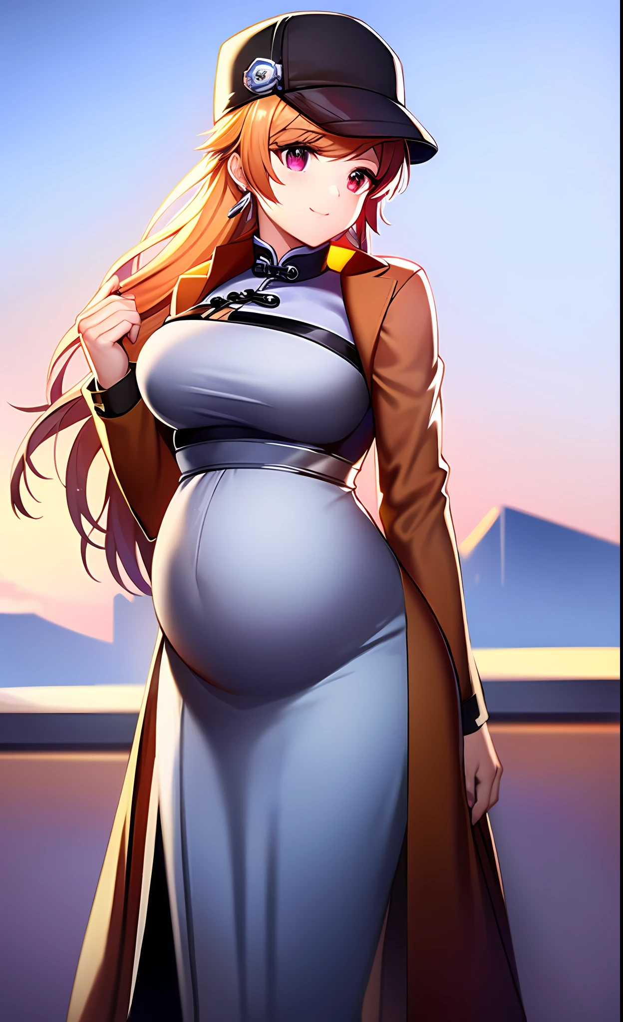 (8K, RAW photo, Best quality, Masterpiece:1.2),
my_monarch, Purple eyes, picure_dress,
1girll, Solo, Best quality, 超高分辨率, ulzang-6500-v1.1, Cowboy shot, looking at another, Light smile,,Pregnant belly,gravid,Blonde hair