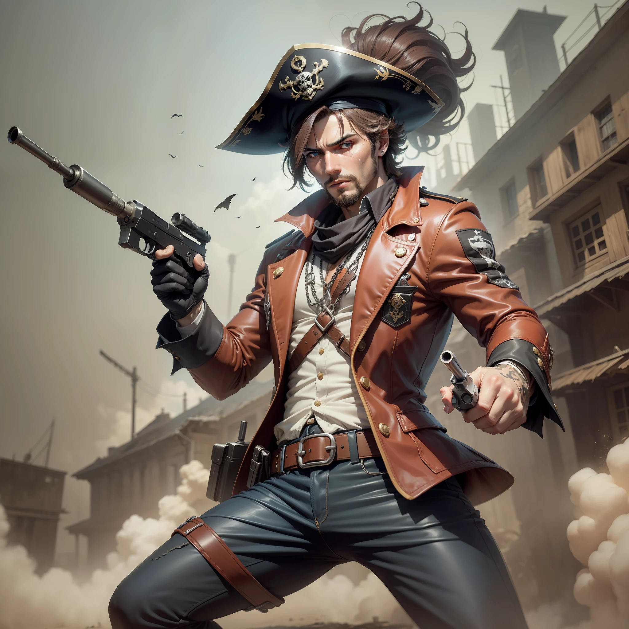 Homem pirata morto vivo, holding a hand cannon,