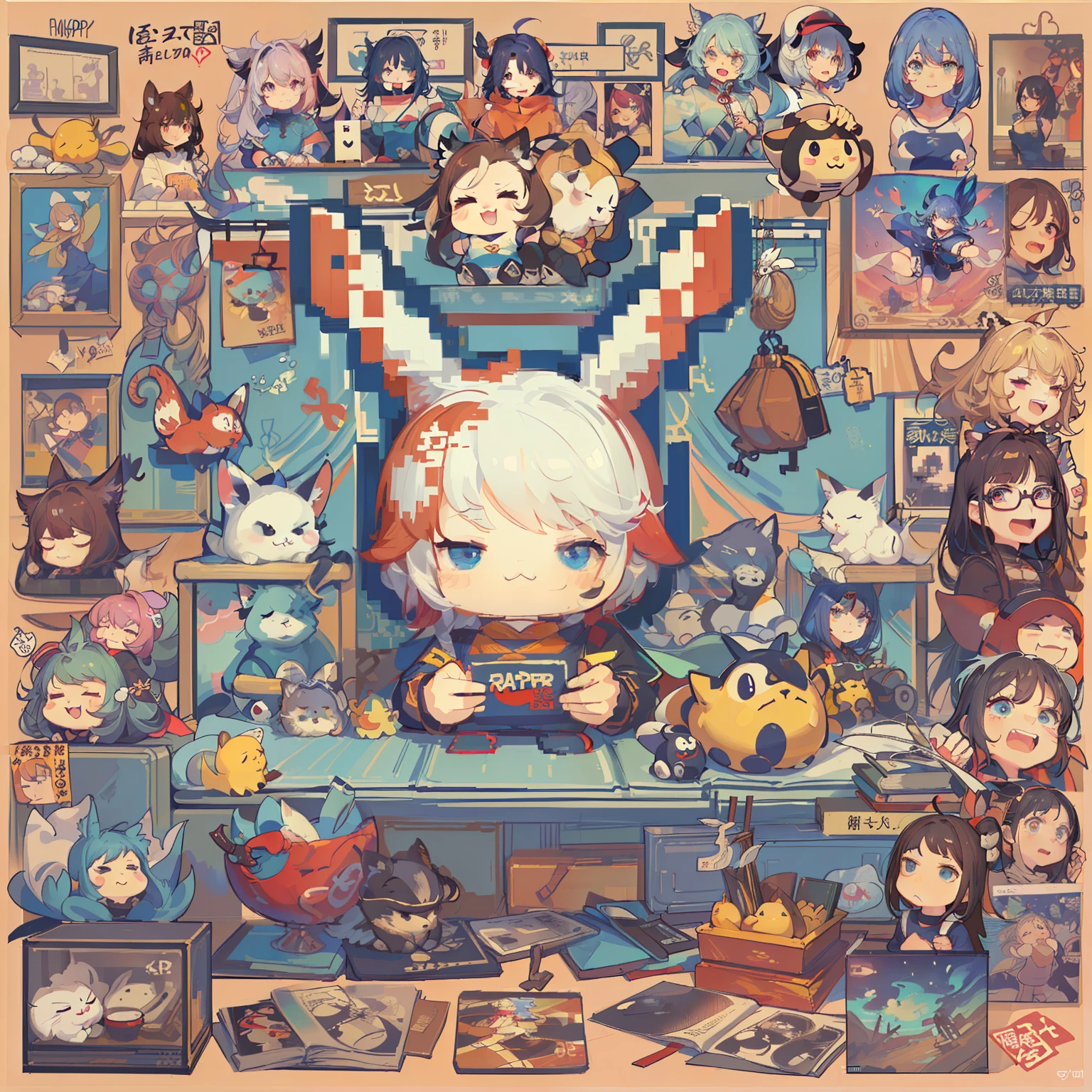 A logo、games 、kawaii、It features a simple、Pixel art、tshirt design、Kungfu、HIPPHOP、super-fine、8K
