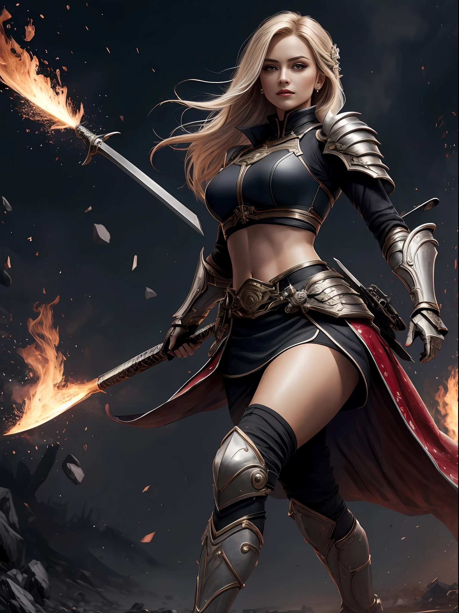 (8k, Foto RAW, melhor qualidade, obra-prima: 1.2), Ultra Detalhado, Arte Oficial, realista: 1.37, parte superior do corpo tiro, pele clara, tsunade, serious face, mulher, jovial, pele suave, brava,Corpo tonificado, Evil, peitos enormes, peito grande marcando a armadura, peitos da tsunade, cabelo loiro, cabelos loiros longos, cabelo cheio, Hair up to the waist, up to the waist, ninja, Uniforme detalhado, armadura detalhada, na guerra, Muito fogo no set, lesma gigante no fundo, action pose. studio illumination