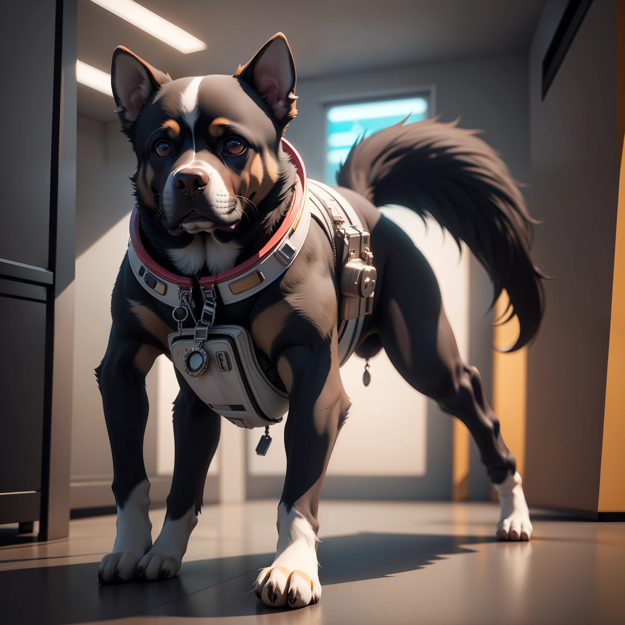 There's a dog in a space suit with a helmet, cachorro ciborgue, render 3D bonito, renderizado em redshift, render 3D estilizado, cachorro cyberpunk, Scifi character rendering, personagem scifi, render 3D estilizado, estilizado como um render 3d, 3 d render character art 8 k, cgsociety 8k, cgsociety 8k, dog