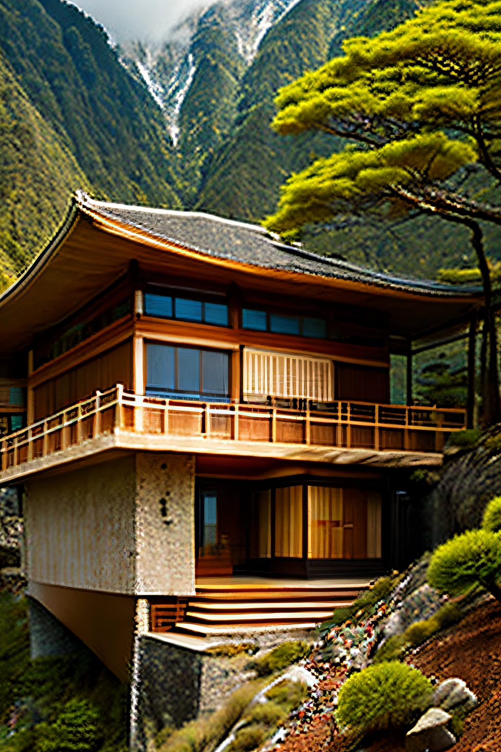 casa japonesa no topo da montanha