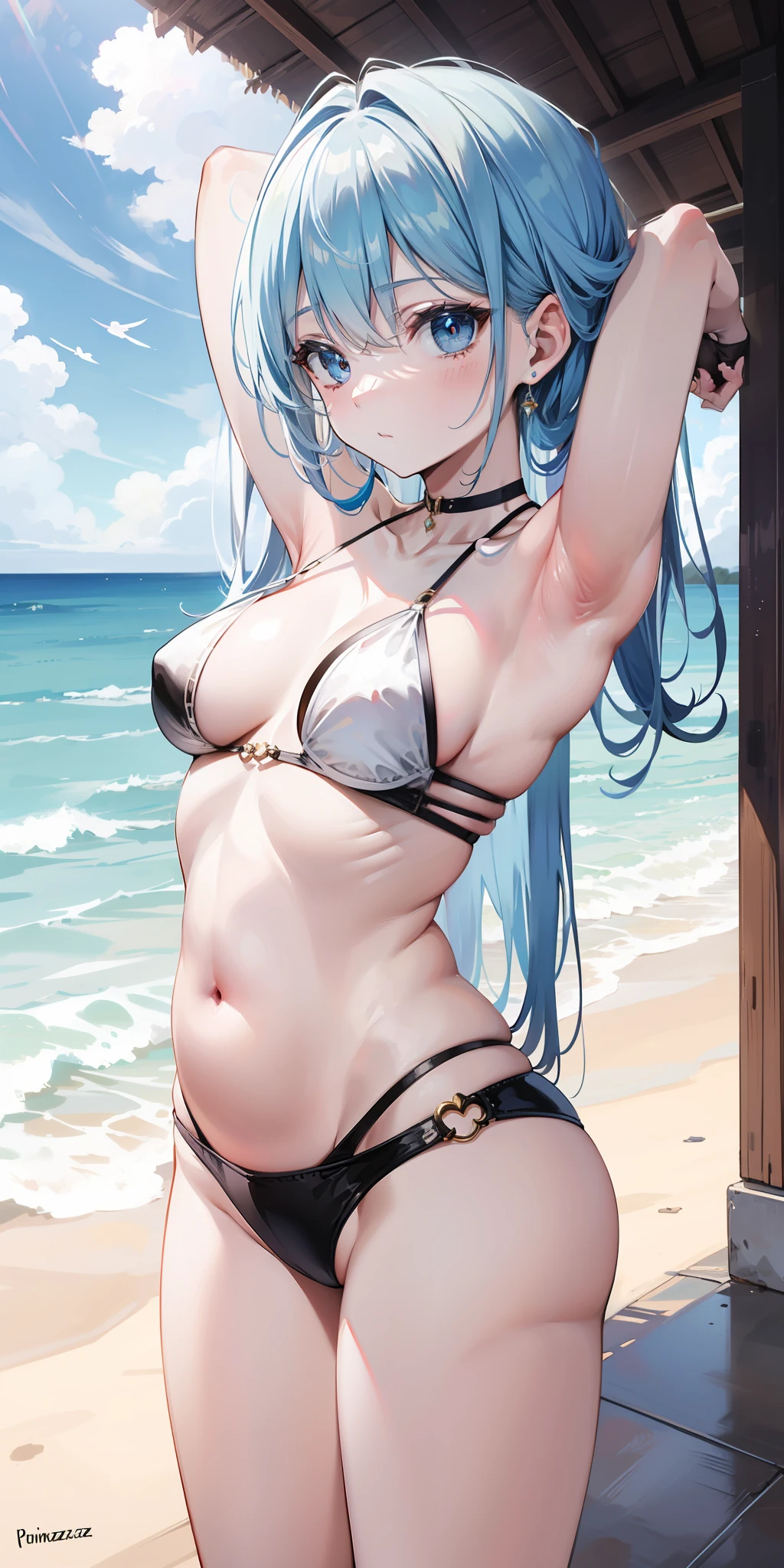 Garota anjo, asas de anjo nas costas, pale skinned, olhos azul, orelha, nariz, boca aberta, rindo,, cabelo loiro, Neck strap, ombros, Arms, barriga, cintura fina, pernas grossas, coxa grande, standingn, fundo branco