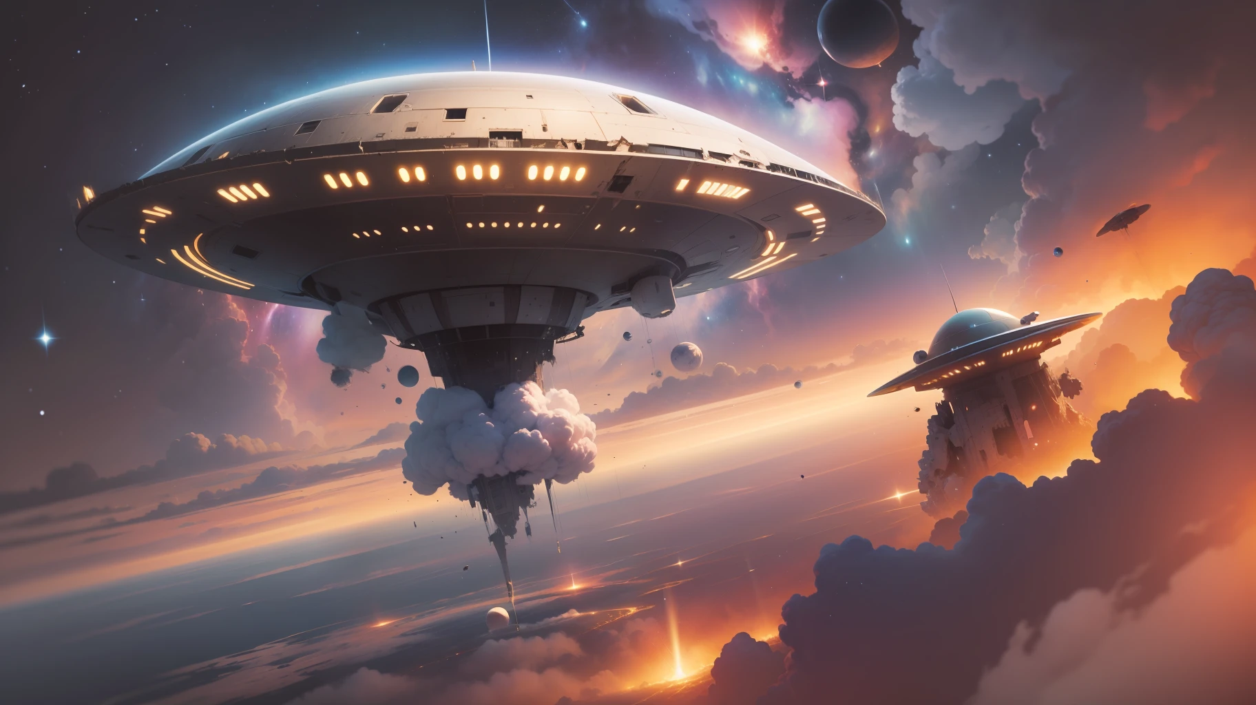 Destroyed ufo, in space.