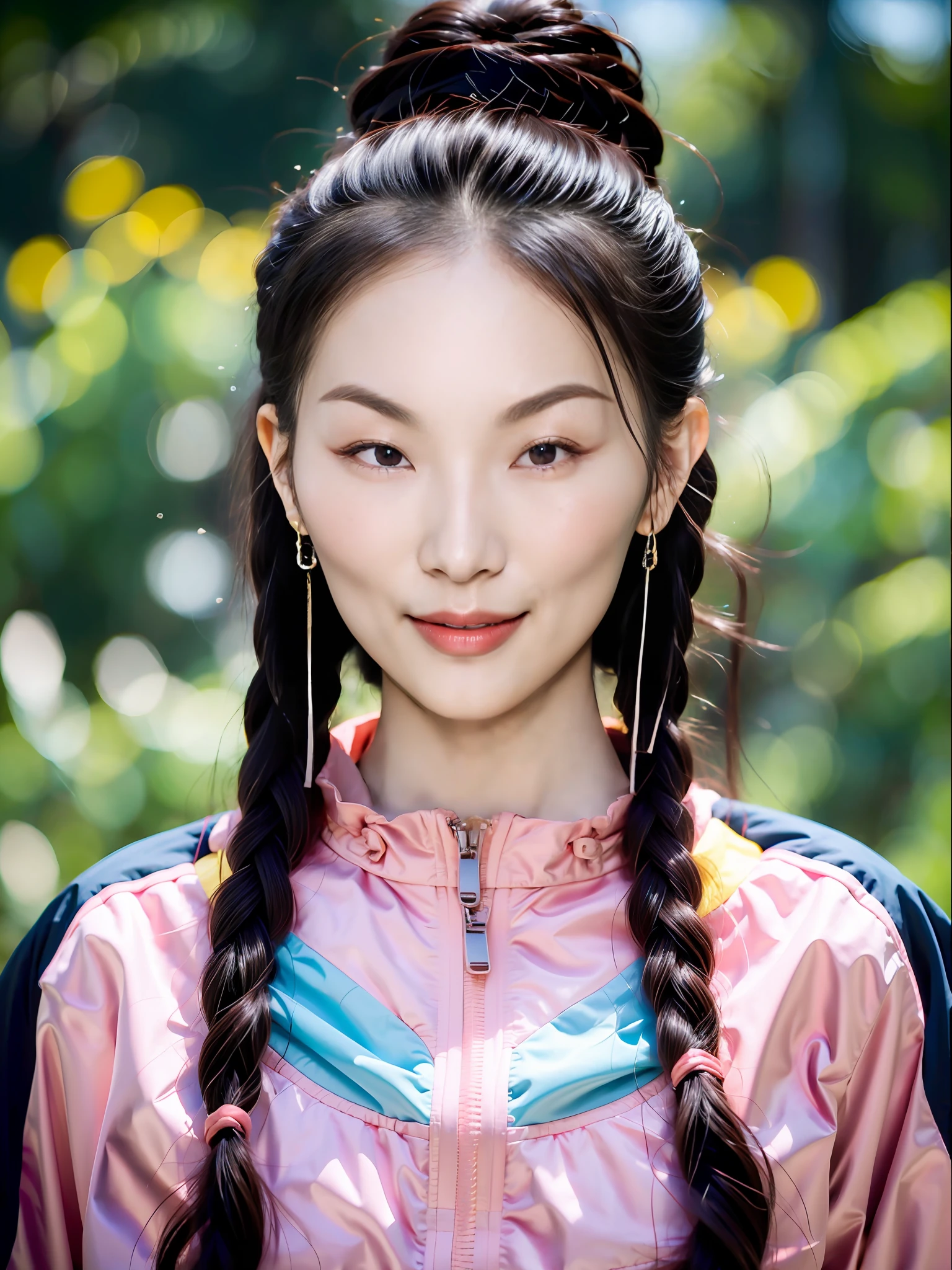 alafed asian woman,Long black hair and pink jacket, wan adorable korean face, young lovely Korean faces, jaeyeon nam, wenfei ye, xintong chen, yanjun cheng, young cute wan asian face, Realistic. Cheng Yi, beautiful Korean women, portrait of female korean idol, south east asian with round face, xue han