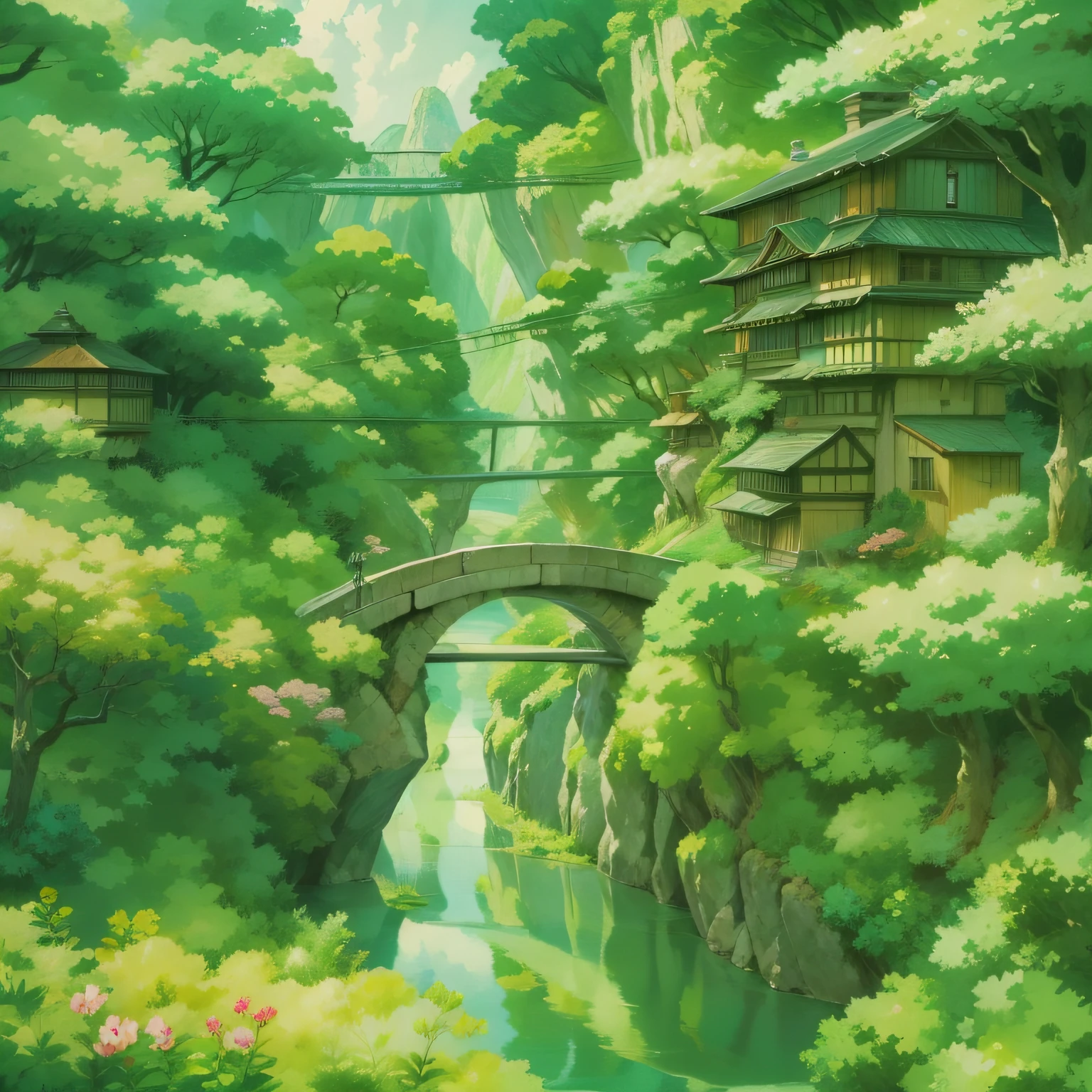 animesque、Background art、Beautiful Landscapes、Deities々Shikai、Natural objects、Studio Ghibli style、You can feel the feel of the brush、