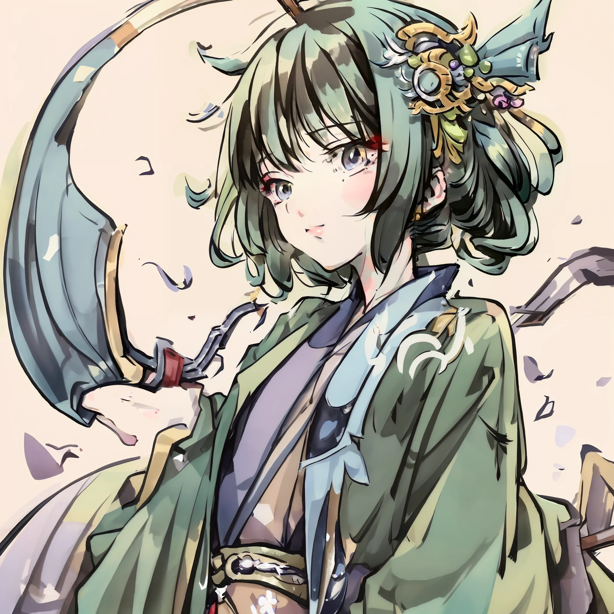 Anime girl with blue umbrella and green dress, demon slayer rui fanart, from touhou, anime moe art style, touhou character, shikishi, style of anime4 K, sengoku - era art style, zerochan art, komono, anime girl with a bow and arrow, Ayaka Genshin impact, Keqing from Genshin Impact