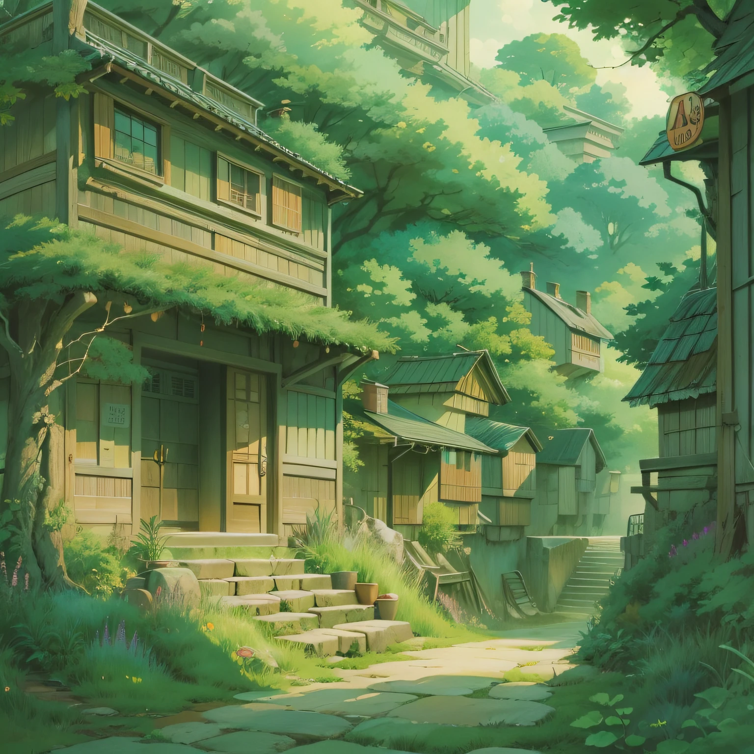 animesque、Background art、Beautiful Landscapes、Deities々Shikai、Natural objects、Studio Ghibli style、You can feel the feel of the brush、