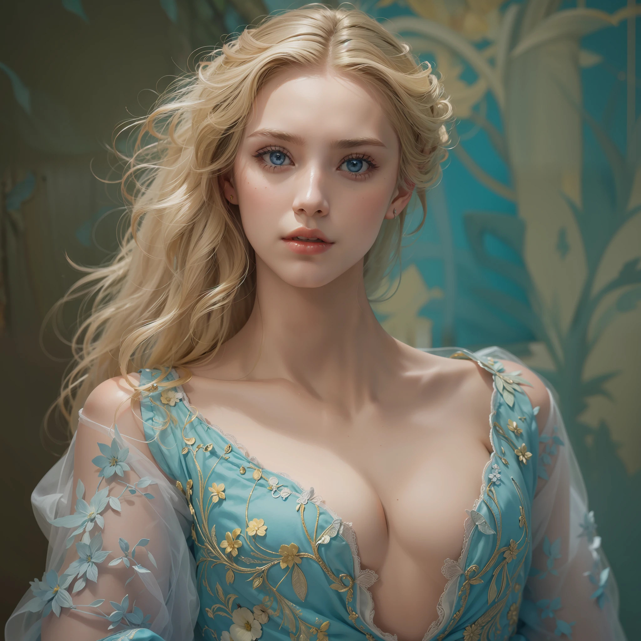 "(((obra-prima))), melhor qualidade, ultra-detallhado, High resolution CG image with a beautiful blonde woman with bright blue eyes, retratados em detalhes fascinantes. His delicate body is accurately represented at every angle. Ela possui longos cabelos loiros que caem suavemente sobre seu vestido da era vitoriana. The upper part of his body is sculpted to perfection. "