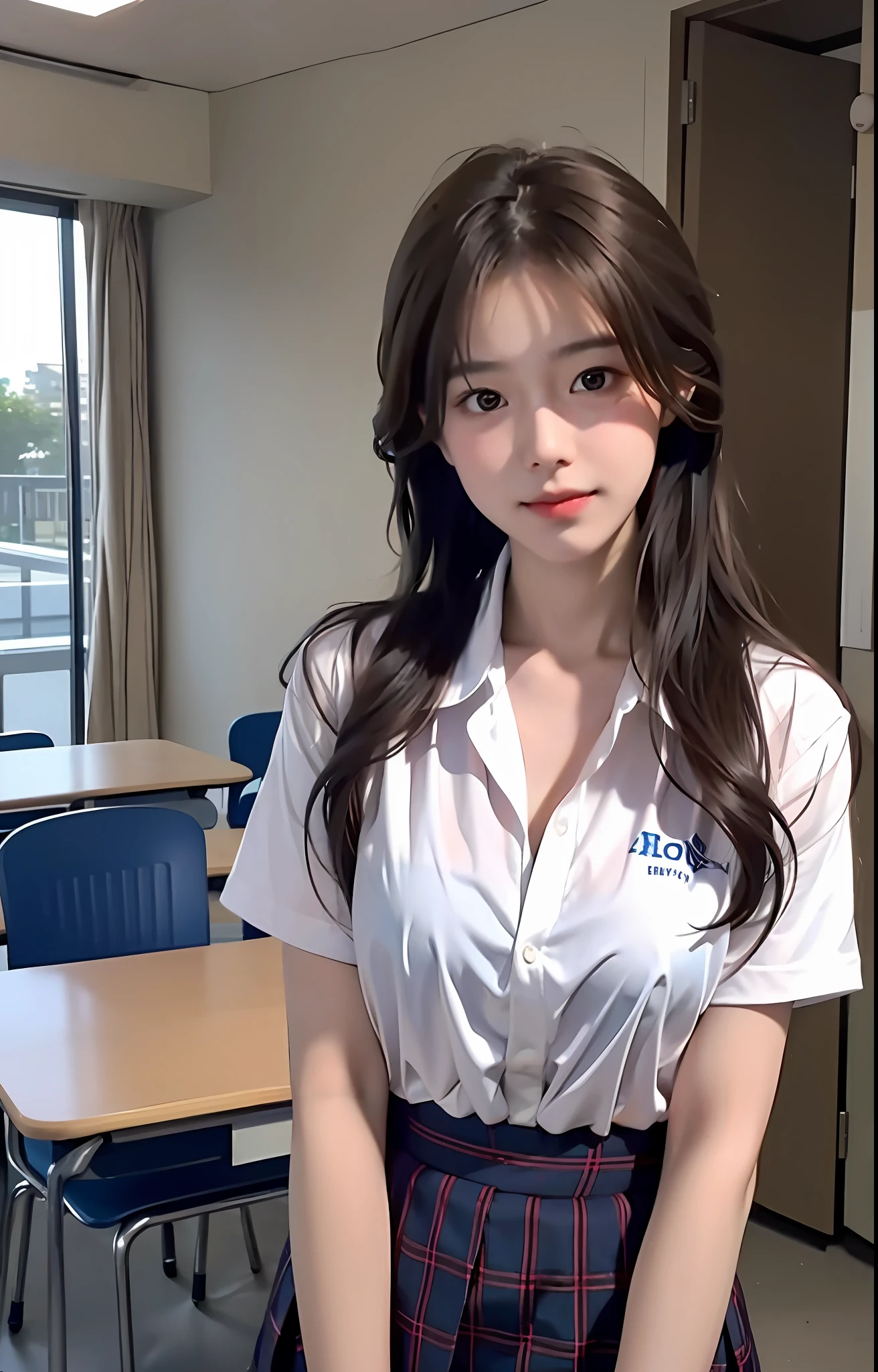 female high-school student、School Uniforms、White shirt、