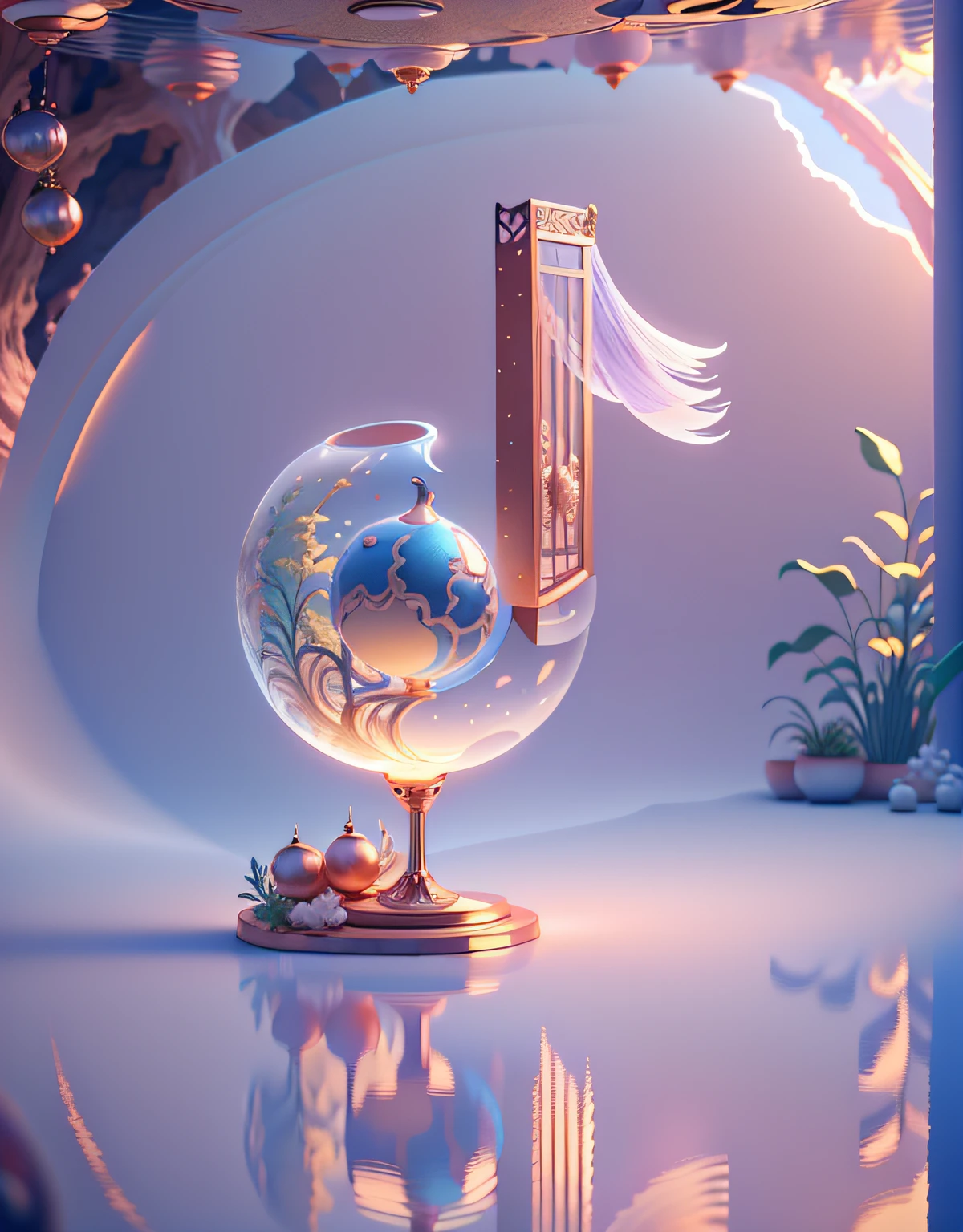 masterpiece,((clean glass,shine:1.2,(transparent:1.3),gloss)),best quality,( Pixar -style :1.4),(In a cave, at night, surrounded by glowing plants, flowers, flying fireflies, bonfires)(Ultra detailed, aesthetic, beautiful compositionrich bright colors, volumetric soft light)4k,reflection in the water,water ripple Inspired by Alice in Wonderland, magic, fairy tales. unrealEngine, octane render, cuteness render, 3drendering,Adobe Photoshop, awe inspiringbeautiful