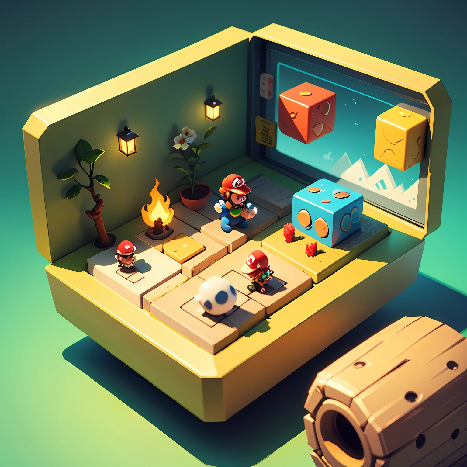 Cute isometric vector illustration Mario game style, com elementos de jogos, background de jogo bonito --auto