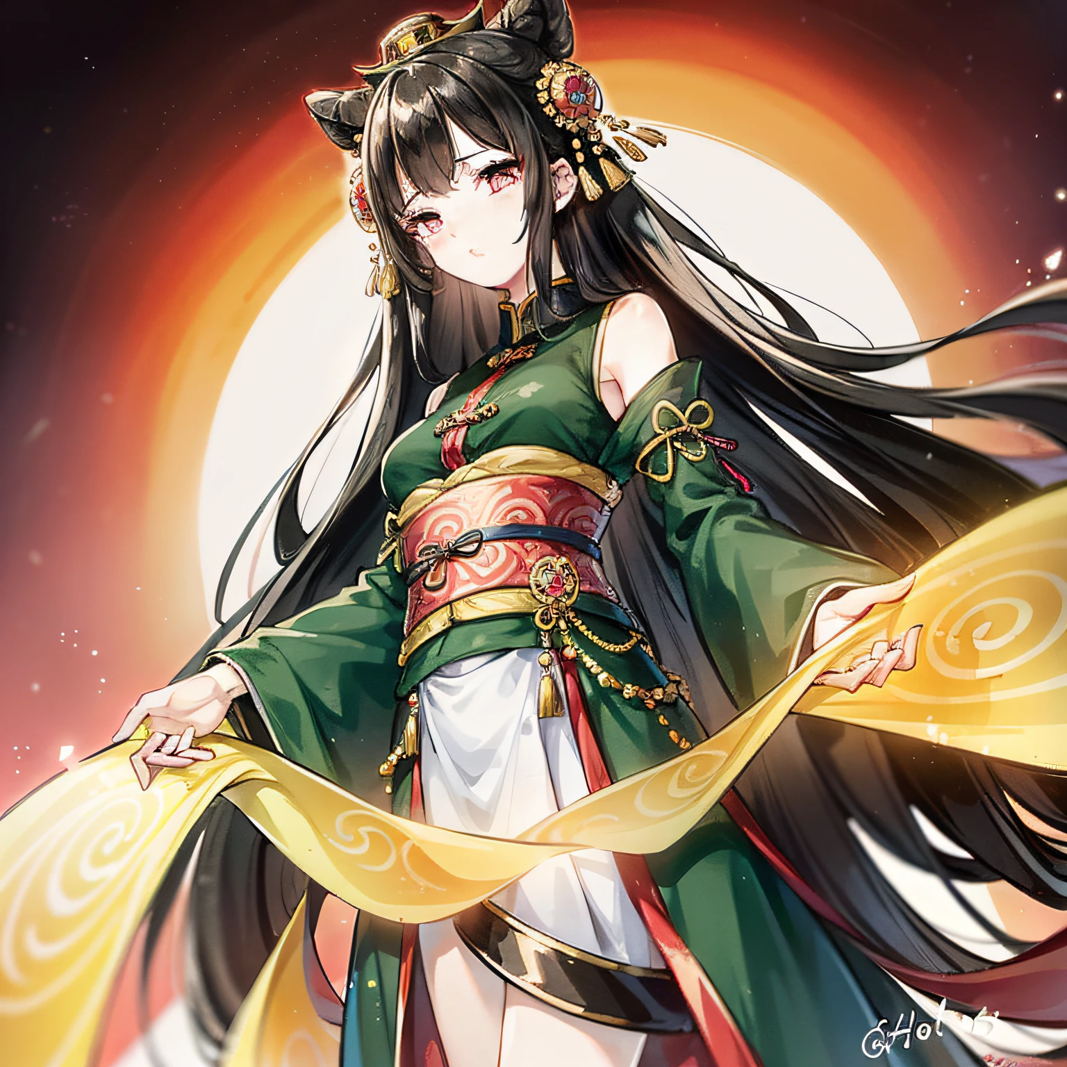 16k,hyper HD,Two-dimensional style,Classical Chinese men,Long black hair,Big eyes dark and bright,Wearing beautiful Hanfu,Face forward,Wear gorgeous blonde hair ornaments on your head,Height 195cm,Handsome and compelling。